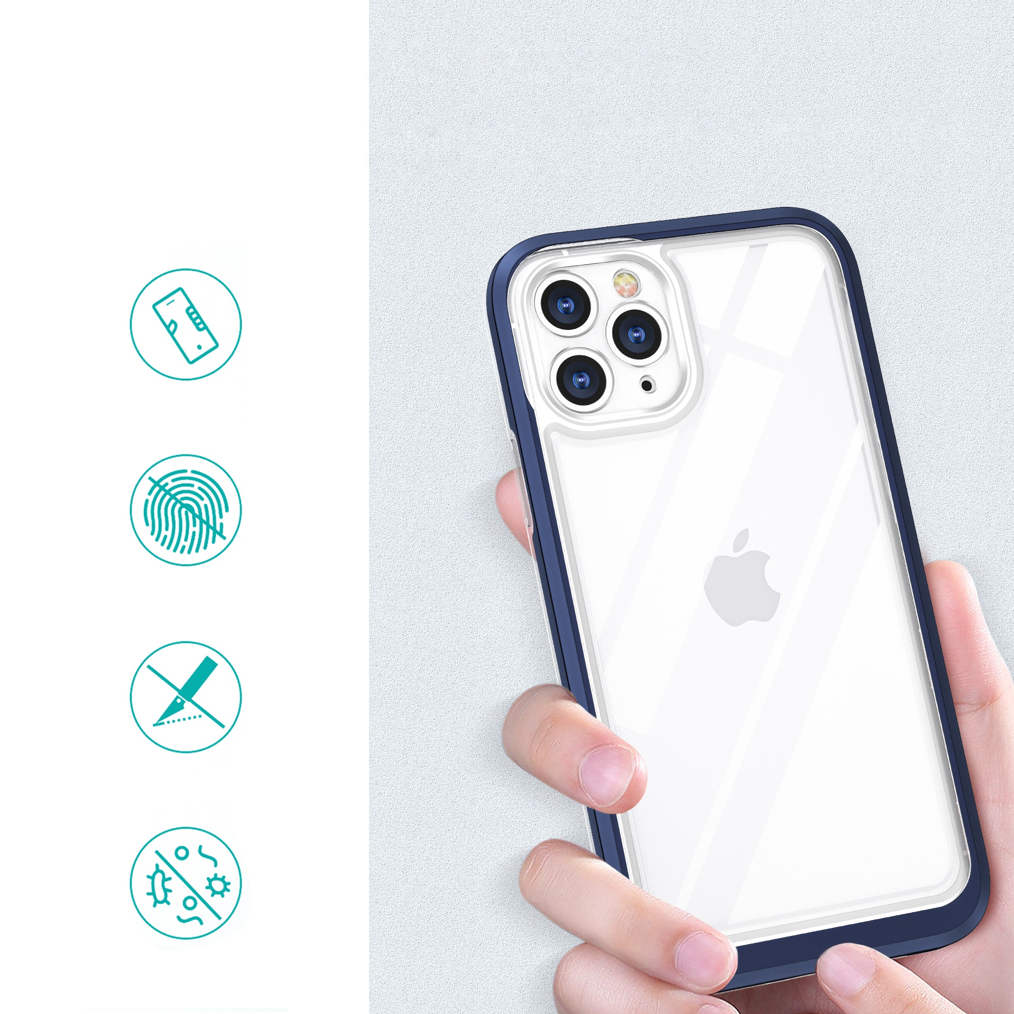 Klar 3-i-1 taske til iPhone 11 Pro Max blå ramme gel cover