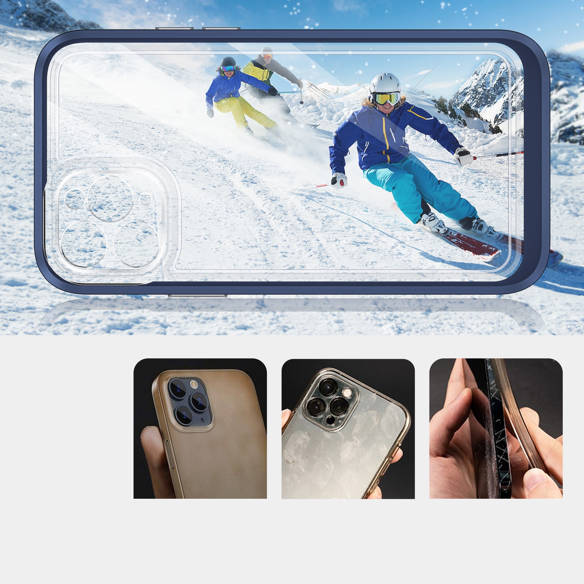 Klar 3-i-1 taske til iPhone 11 Pro Max blå ramme gel cover