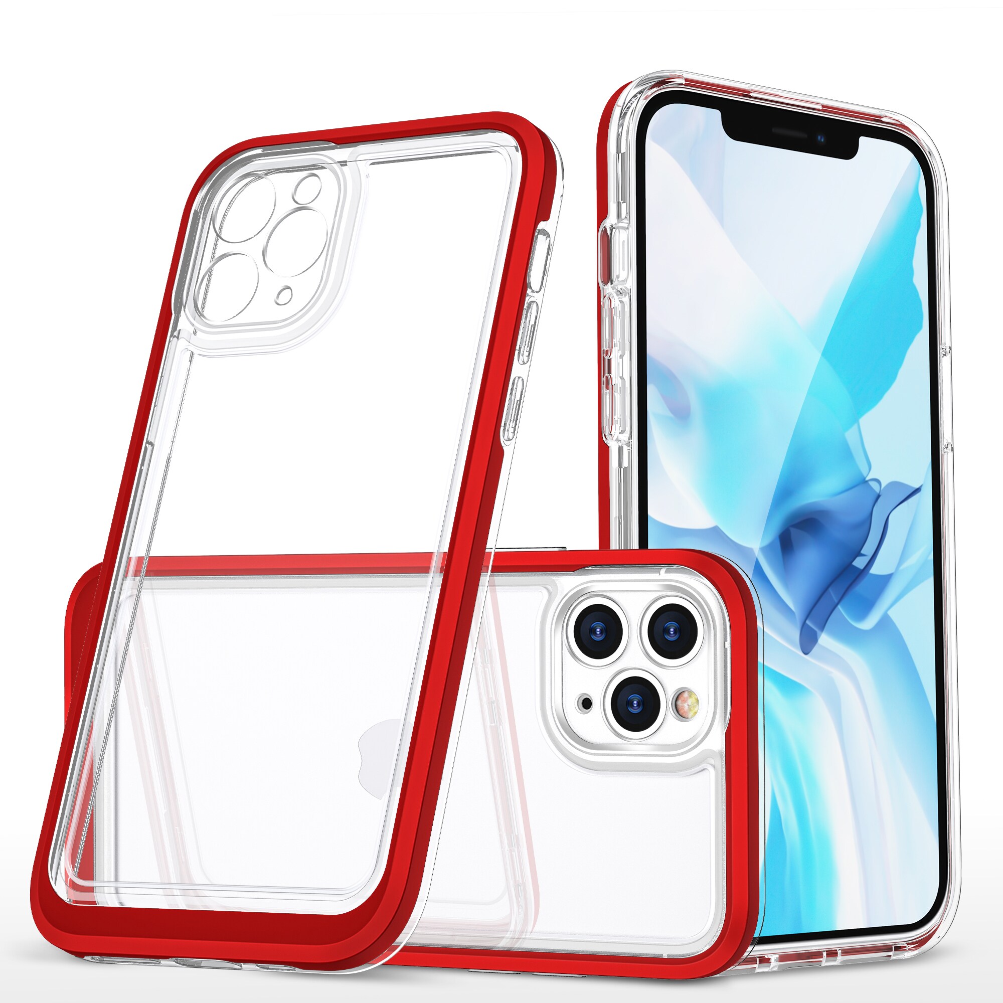 Klart 3-i-1-etui til iPhone 11 Pro Max Frame Cover Gel Red