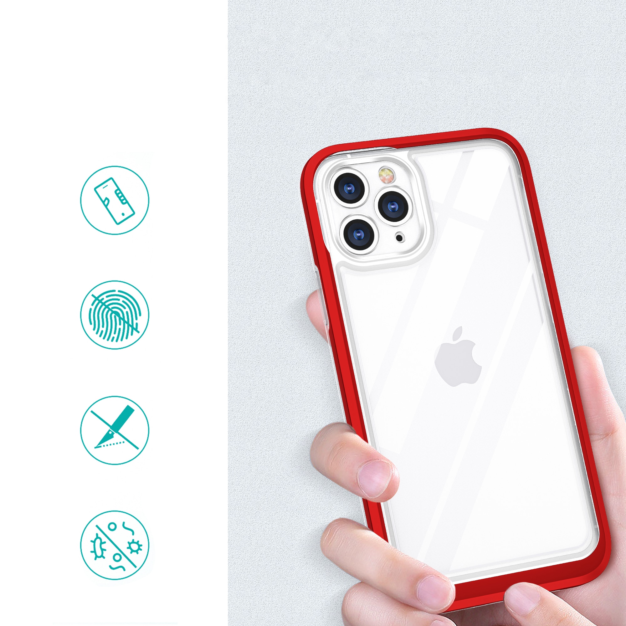 Klart 3-i-1-etui til iPhone 11 Pro Max Frame Cover Gel Red