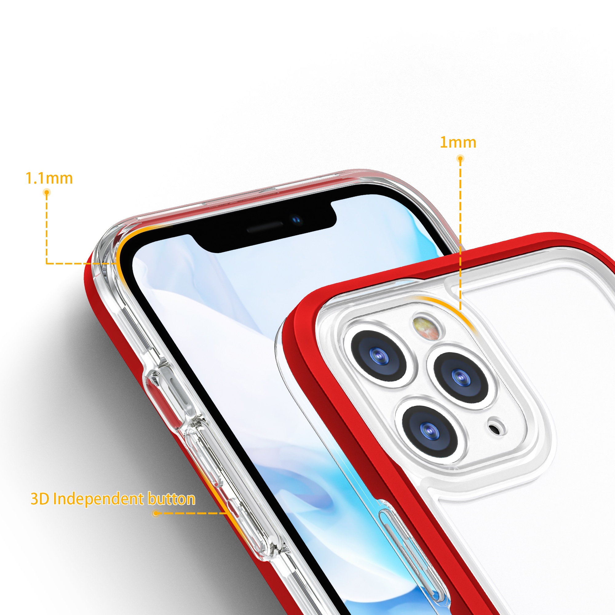 Klart 3-i-1-etui til iPhone 11 Pro Max Frame Cover Gel Red
