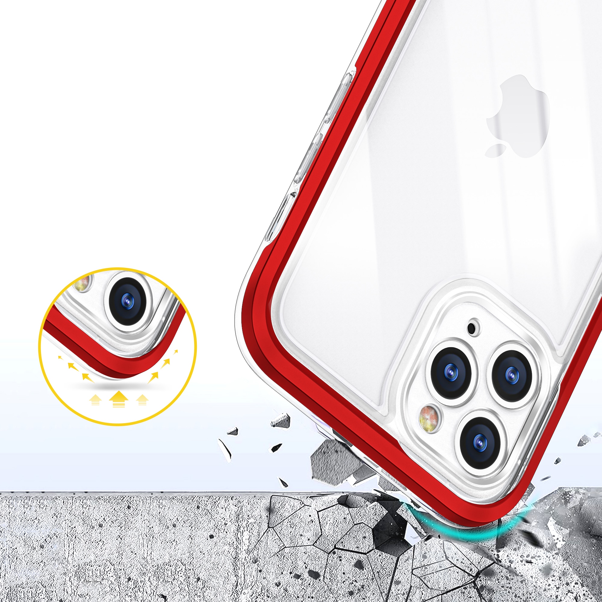 Klart 3-i-1-etui til iPhone 11 Pro Max Frame Cover Gel Red