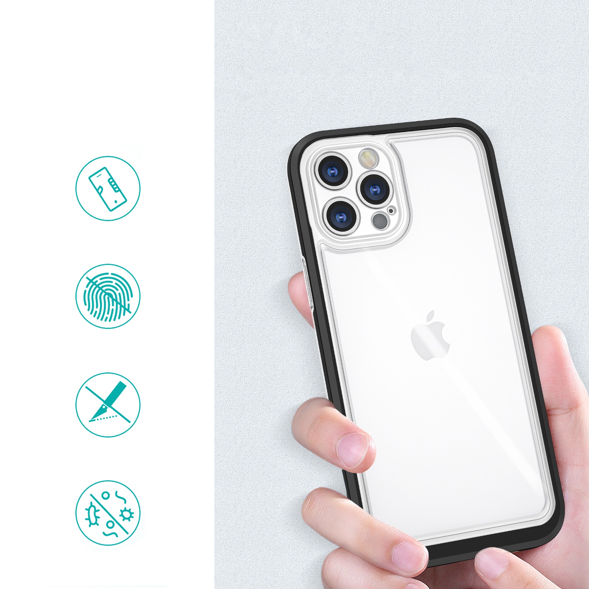 Klart 3-i-1-etui til iPhone 12 Pro frame gel cover sort