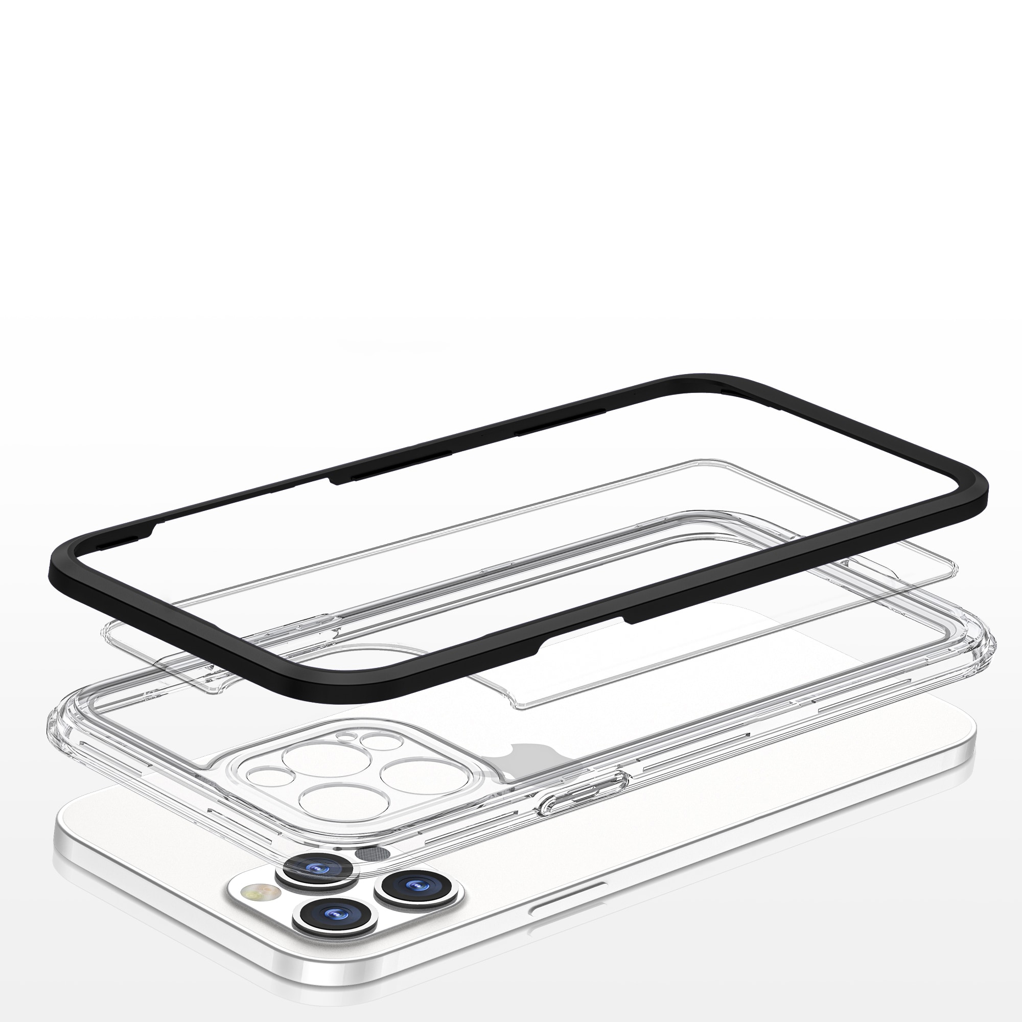 Klart 3-i-1-etui til iPhone 12 Pro frame gel cover sort
