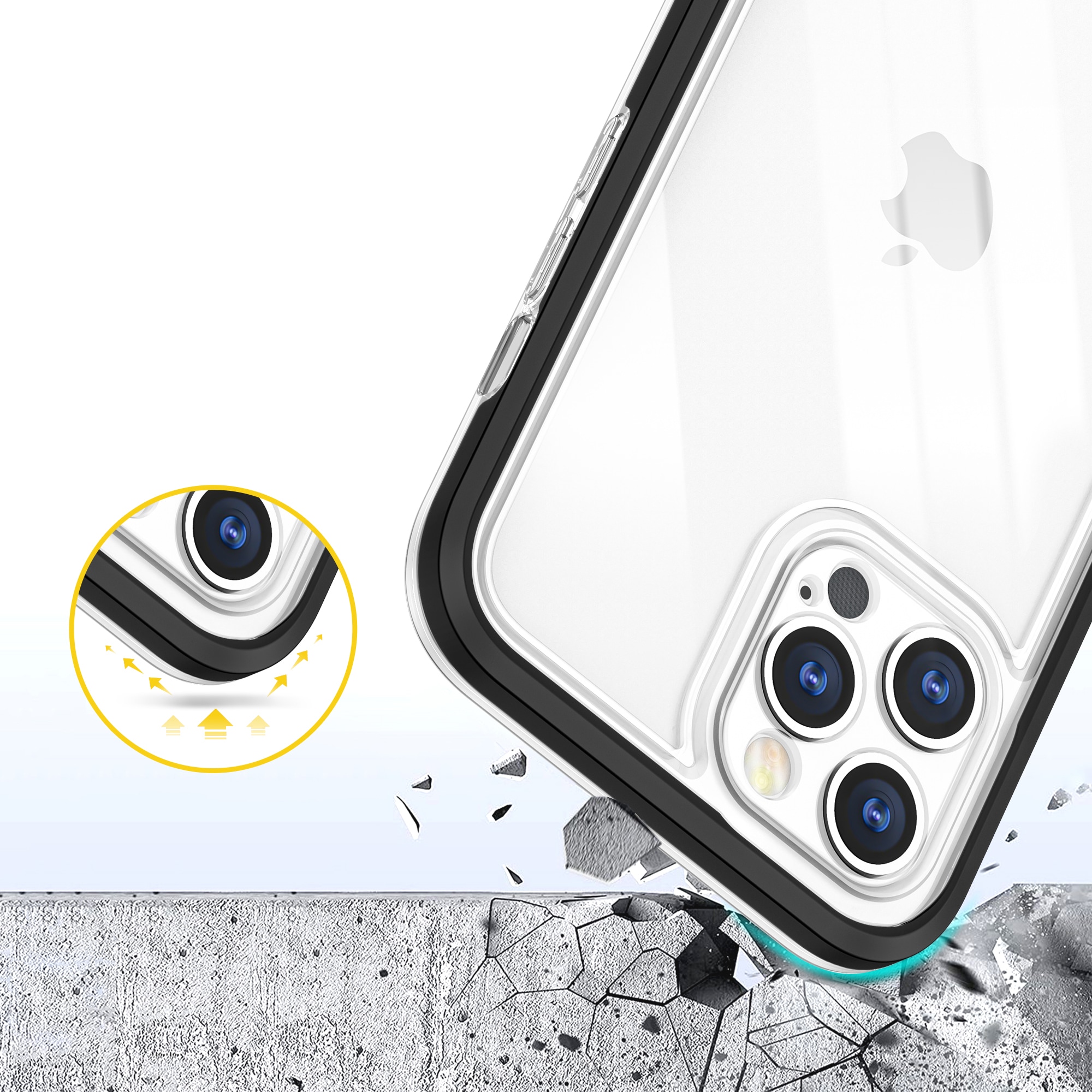 Klart 3-i-1-etui til iPhone 12 Pro frame gel cover sort