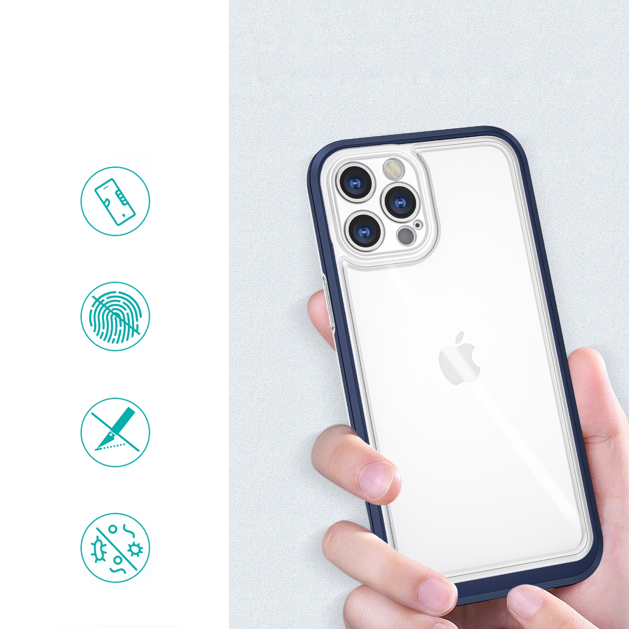 Klart 3-i-1-etui til iPhone 12 Pro blå ramme gel cover