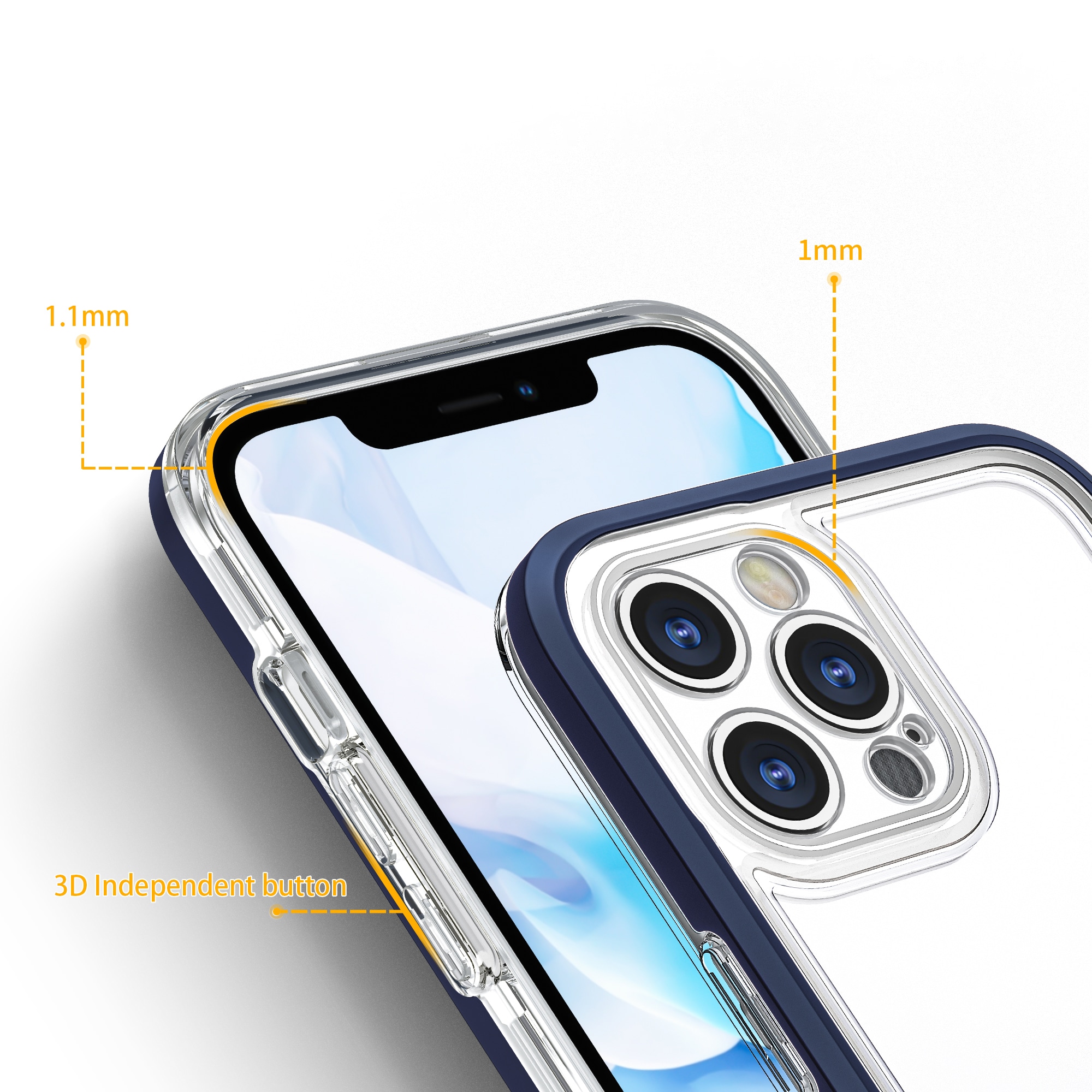 Klart 3-i-1-etui til iPhone 12 Pro blå ramme gel cover