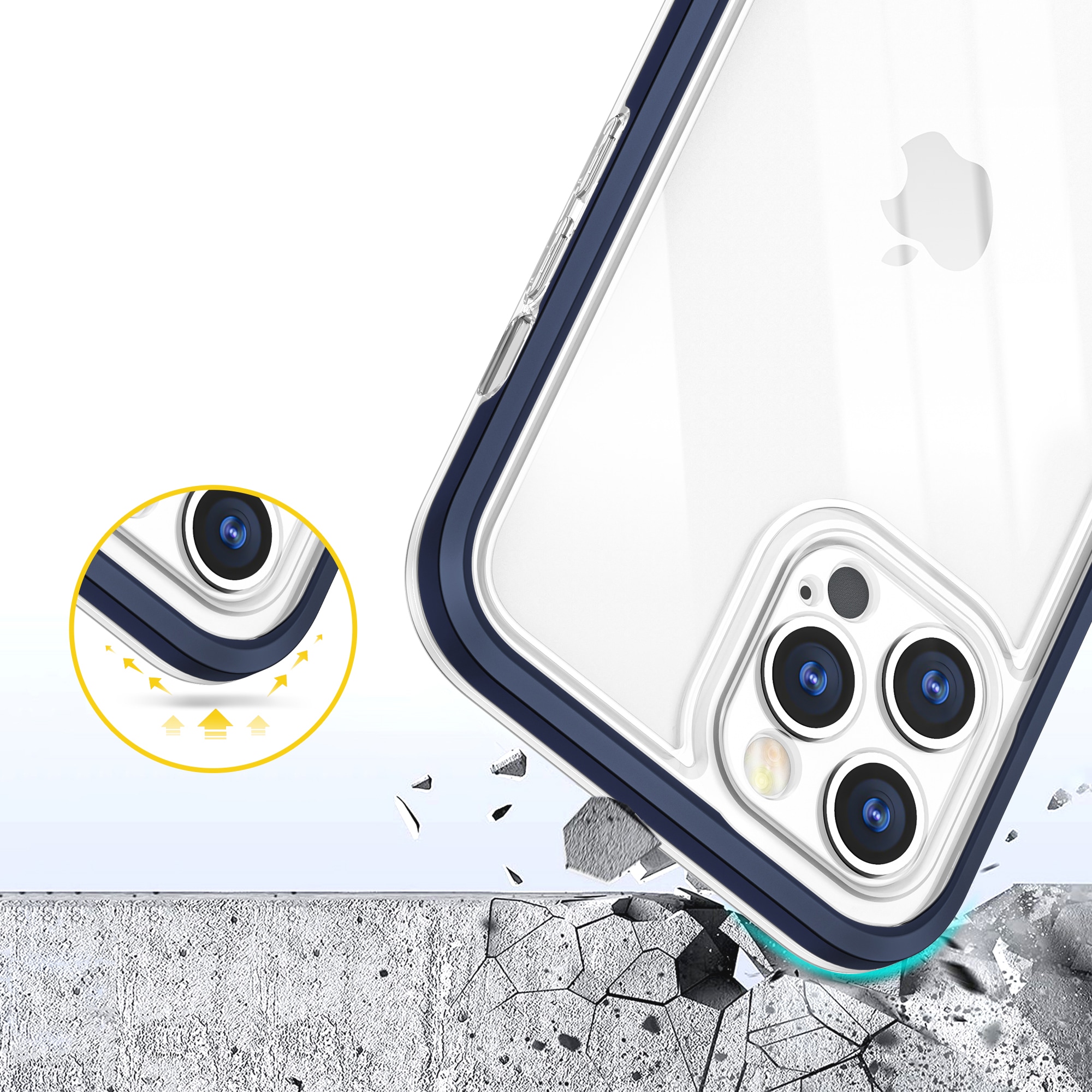 Klart 3-i-1-etui til iPhone 12 Pro blå ramme gel cover