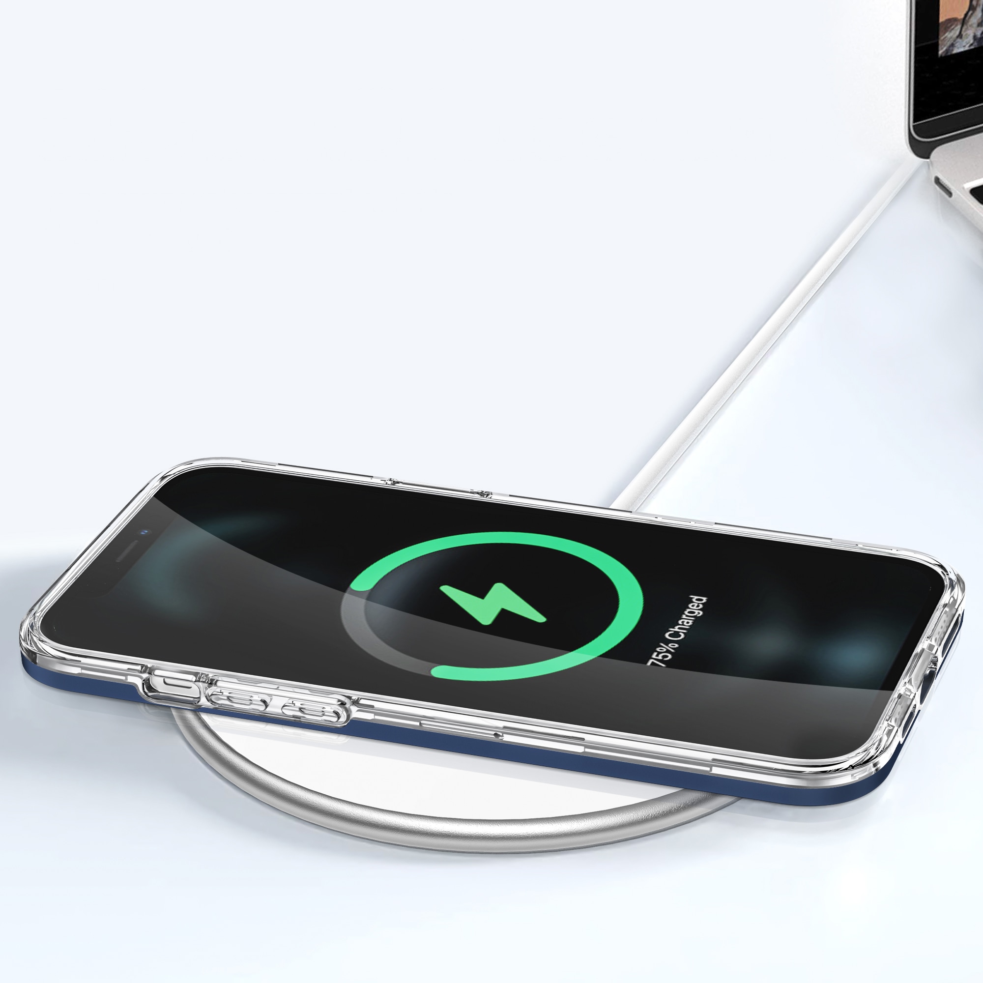 Klart 3-i-1-etui til iPhone 12 Pro blå ramme gel cover