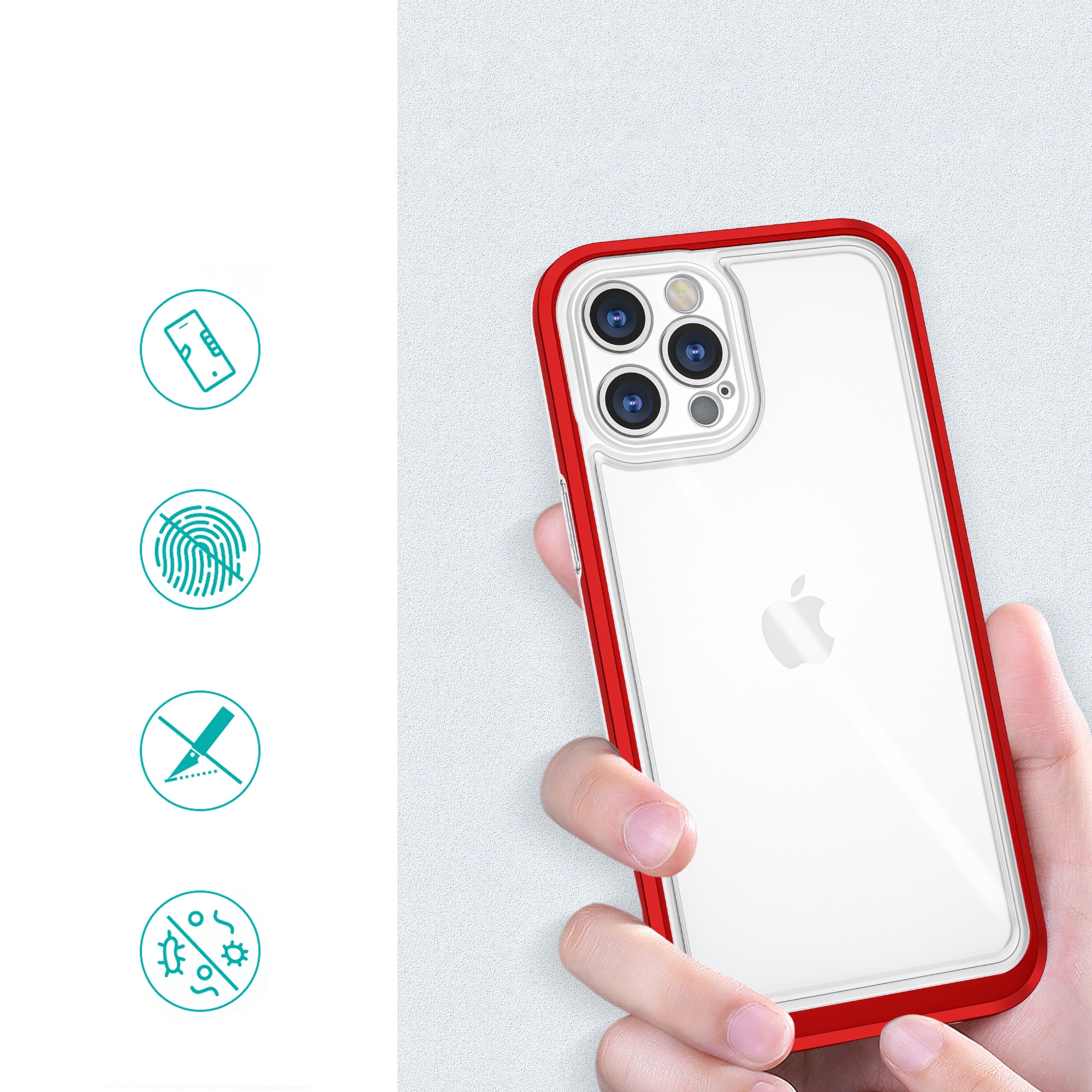 Klart 3-i-1-etui til iPhone 12 Pro frame gel cover red
