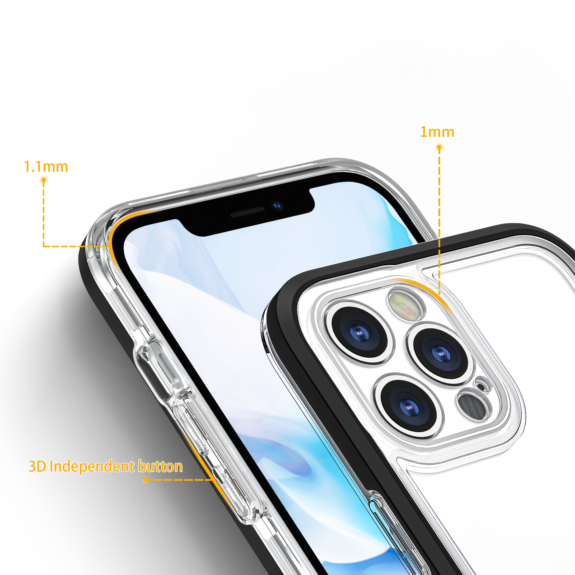 Klart 3-i-1-etui til iPhone 12 Pro Max etui gel cover med ramme sort