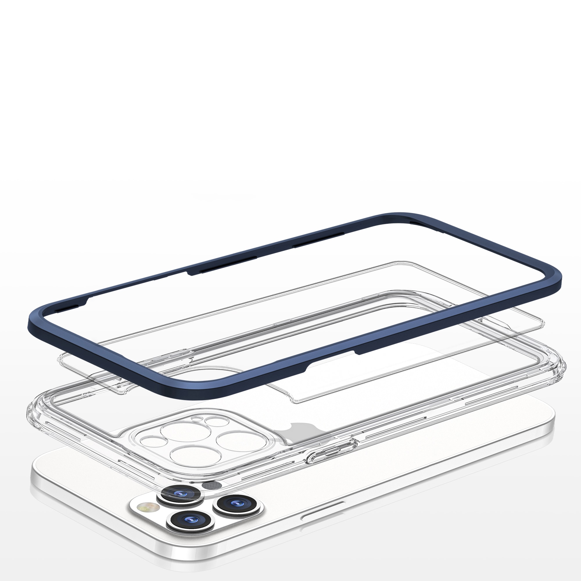 Klart 3-i-1-etui til iPhone 12 Pro Max blå ramme gel cover