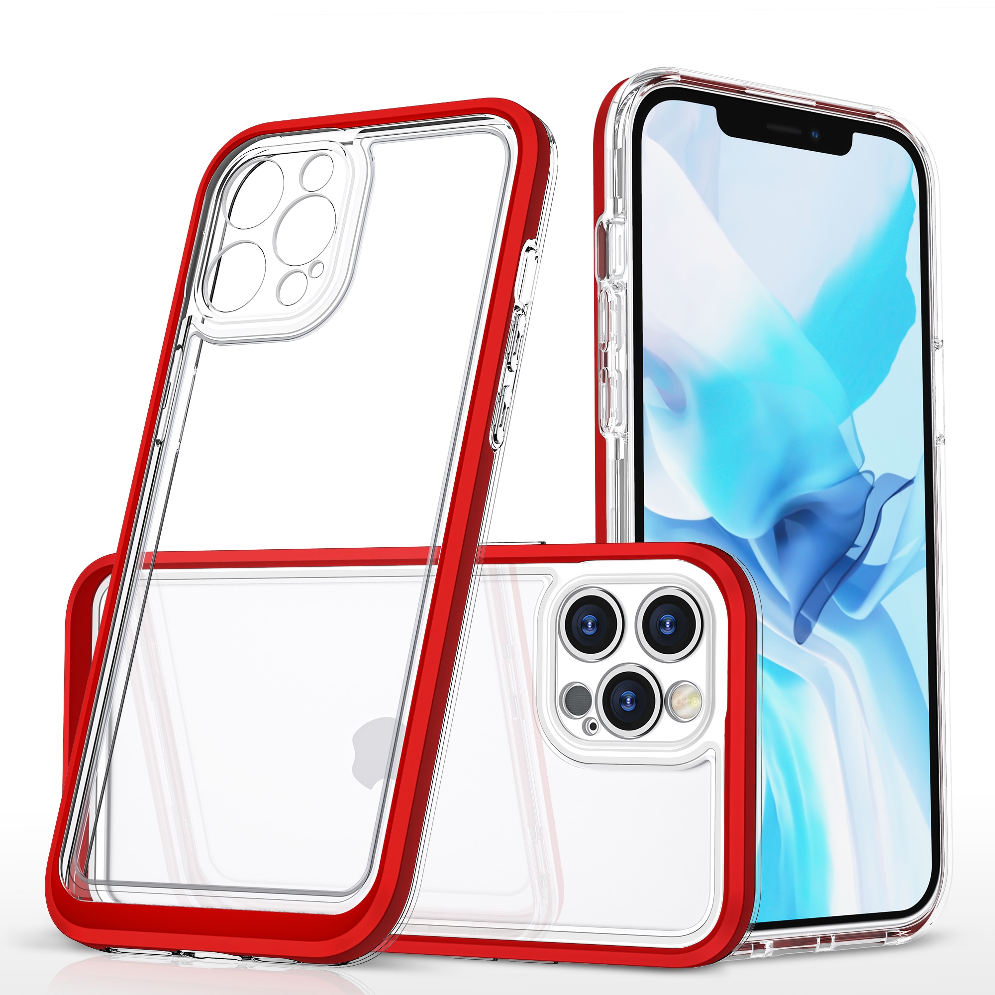 Klart 3-i-1-etui til iPhone 12 Pro Max Frame Cover Gel Red