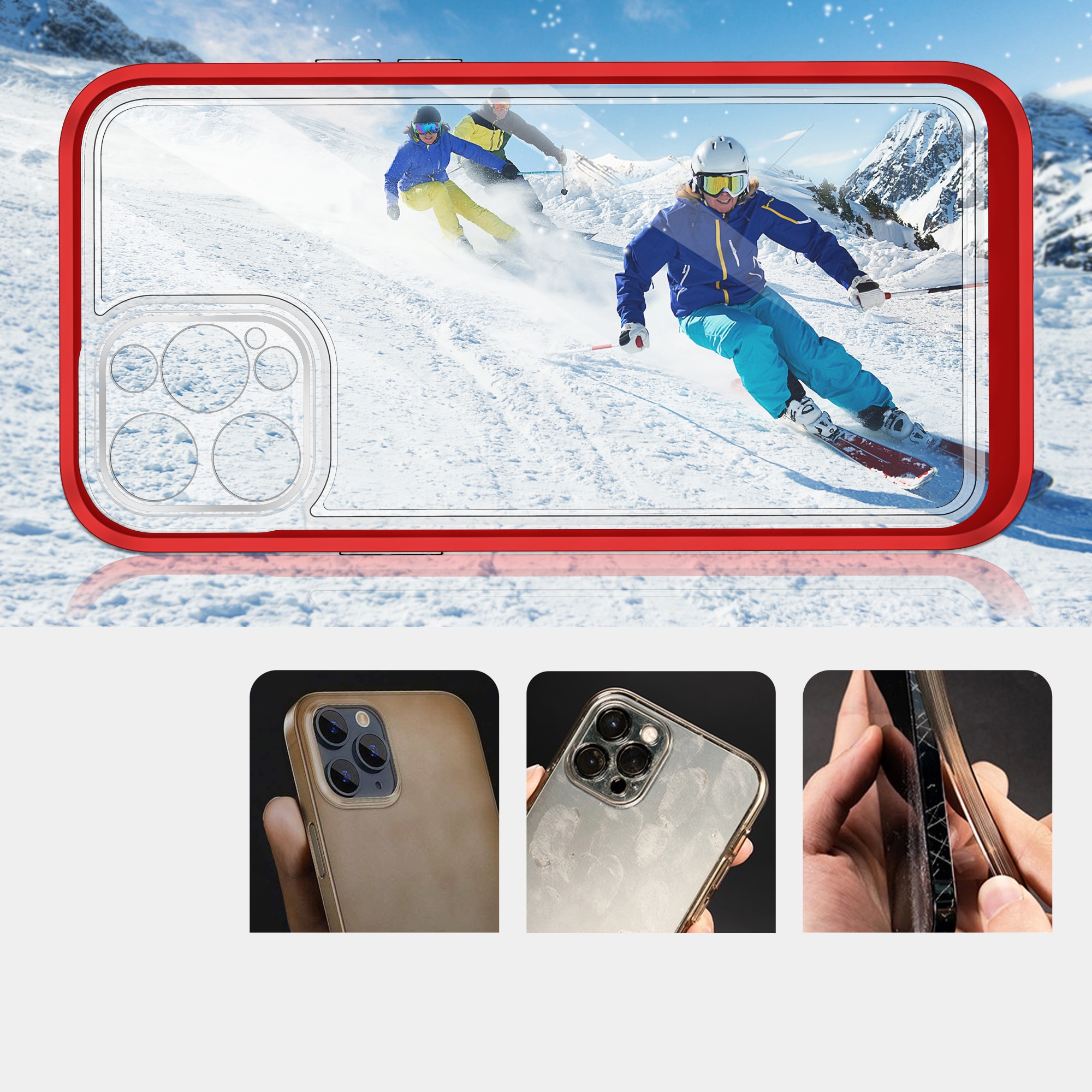 Klart 3-i-1-etui til iPhone 12 Pro Max Frame Cover Gel Red