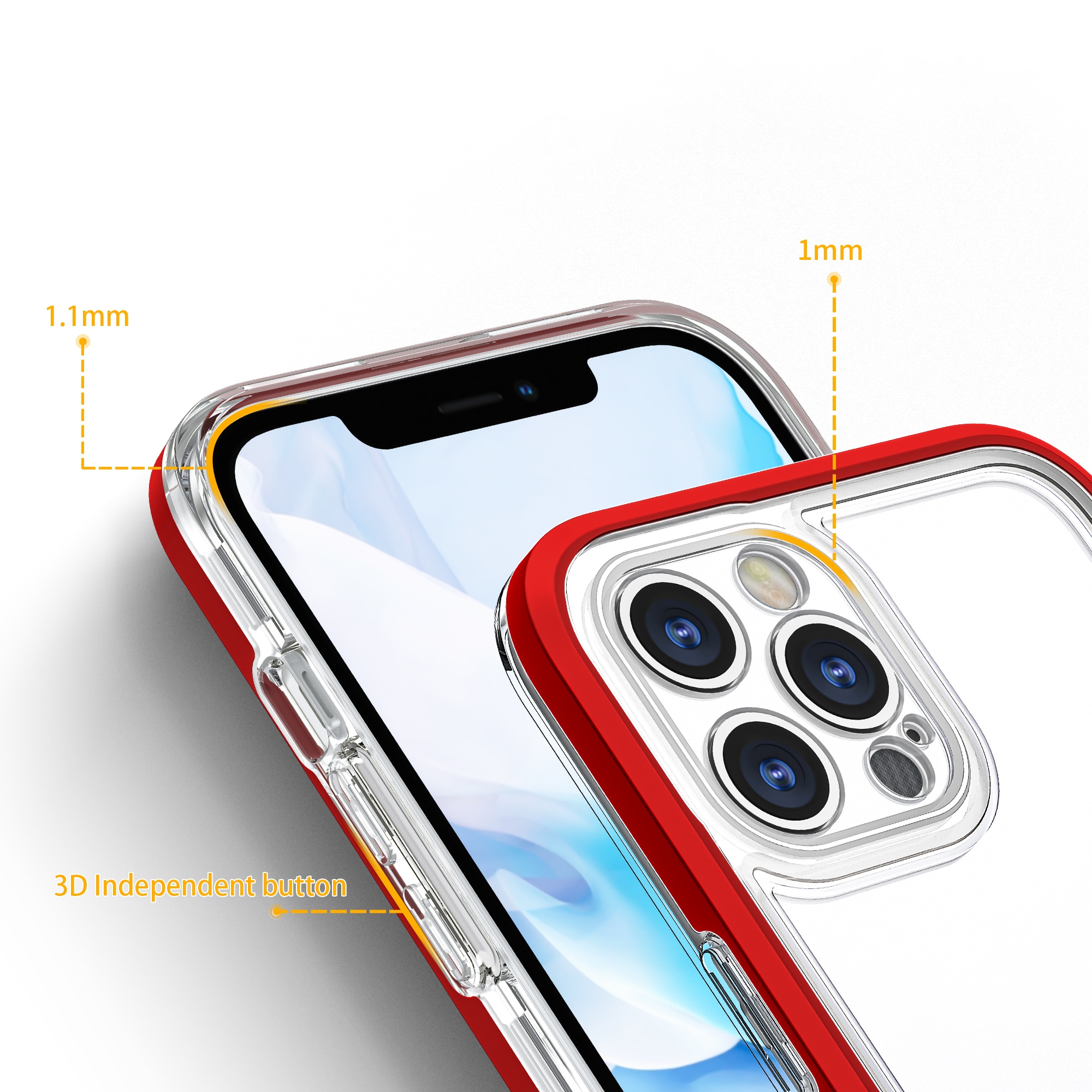 Klart 3-i-1-etui til iPhone 12 Pro Max Frame Cover Gel Red
