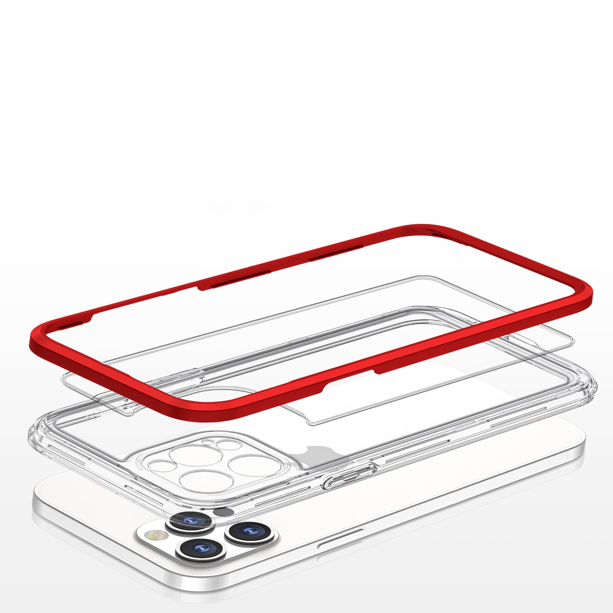 Klart 3-i-1-etui til iPhone 12 Pro Max Frame Cover Gel Red