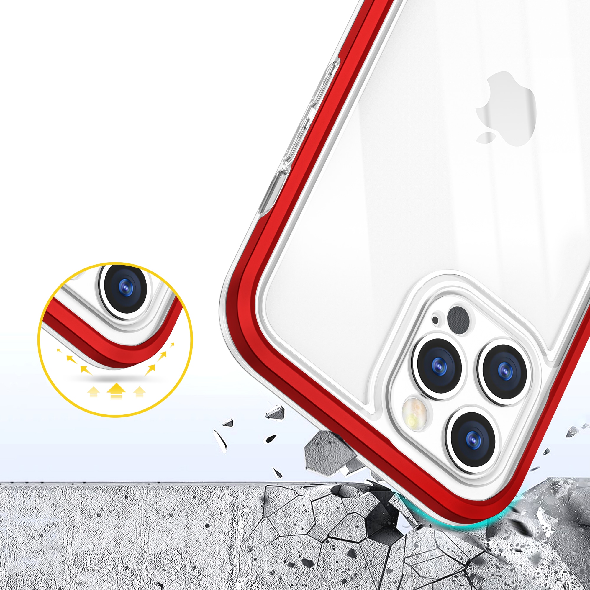 Klart 3-i-1-etui til iPhone 12 Pro Max Frame Cover Gel Red