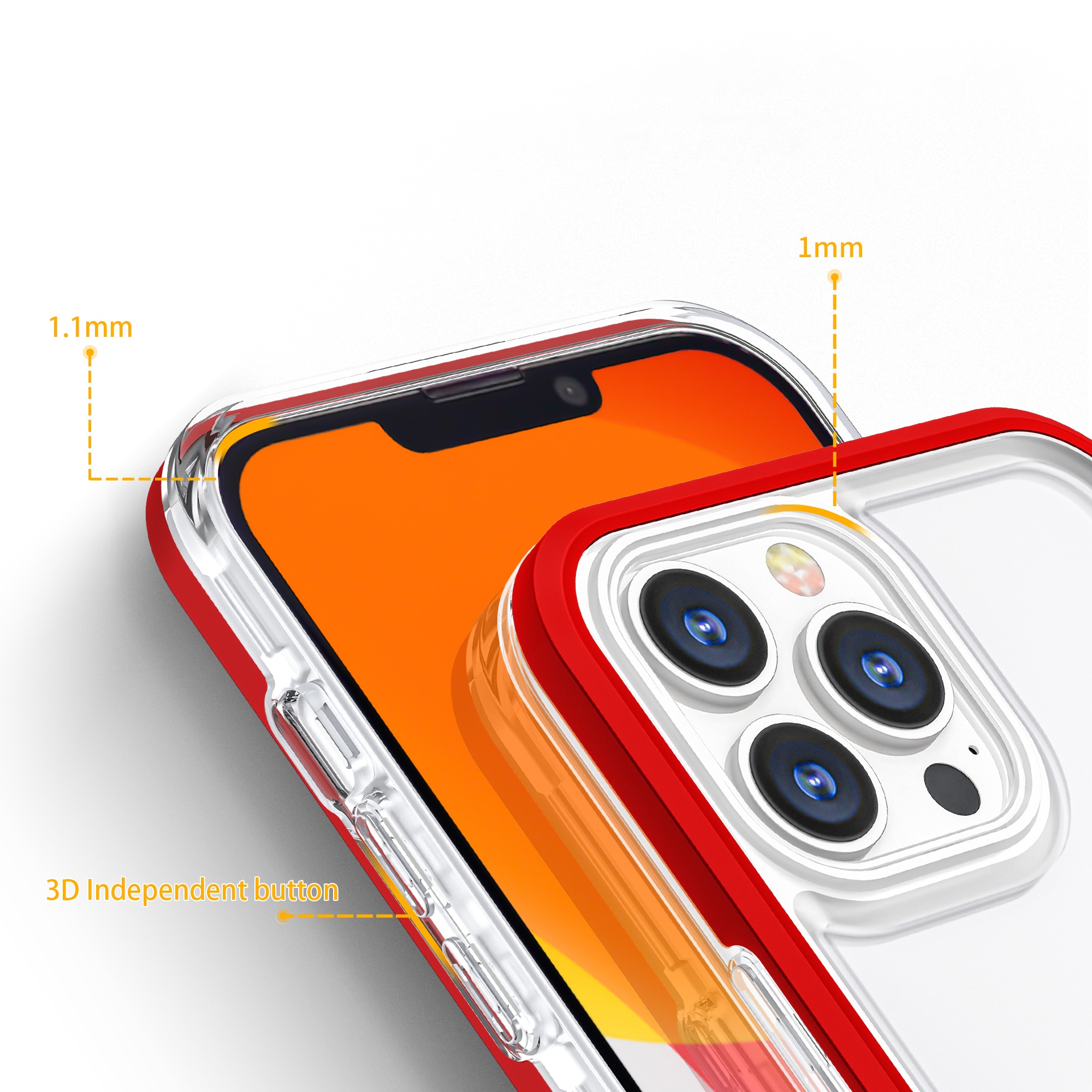 Klart 3-i-1-etui til iPhone 13 Pro rammedæksel gel rød