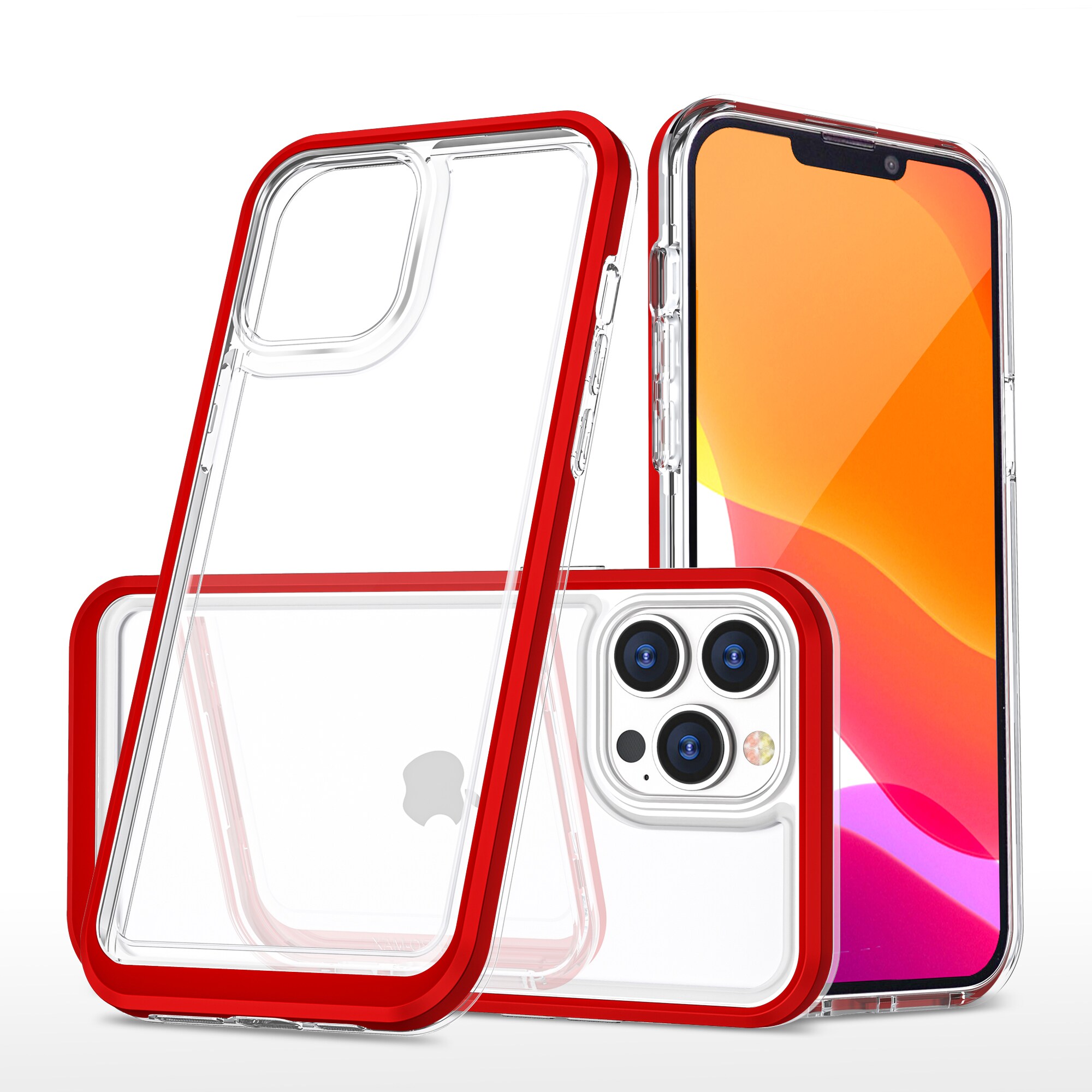 Klart 3-i-1-etui til iPhone 13 Pro Max Frame Cover Gel Red
