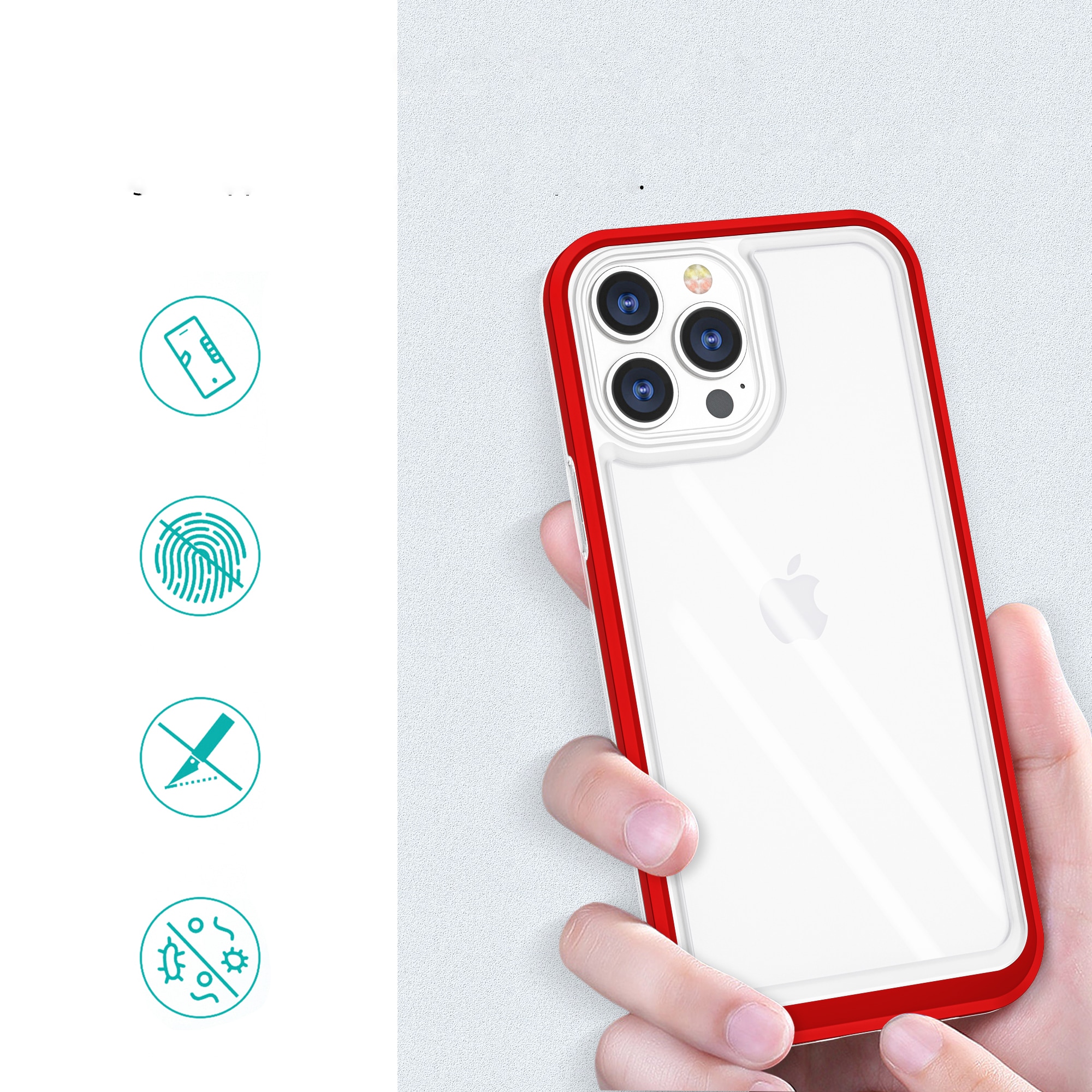 Klart 3-i-1-etui til iPhone 13 Pro Max Frame Cover Gel Red