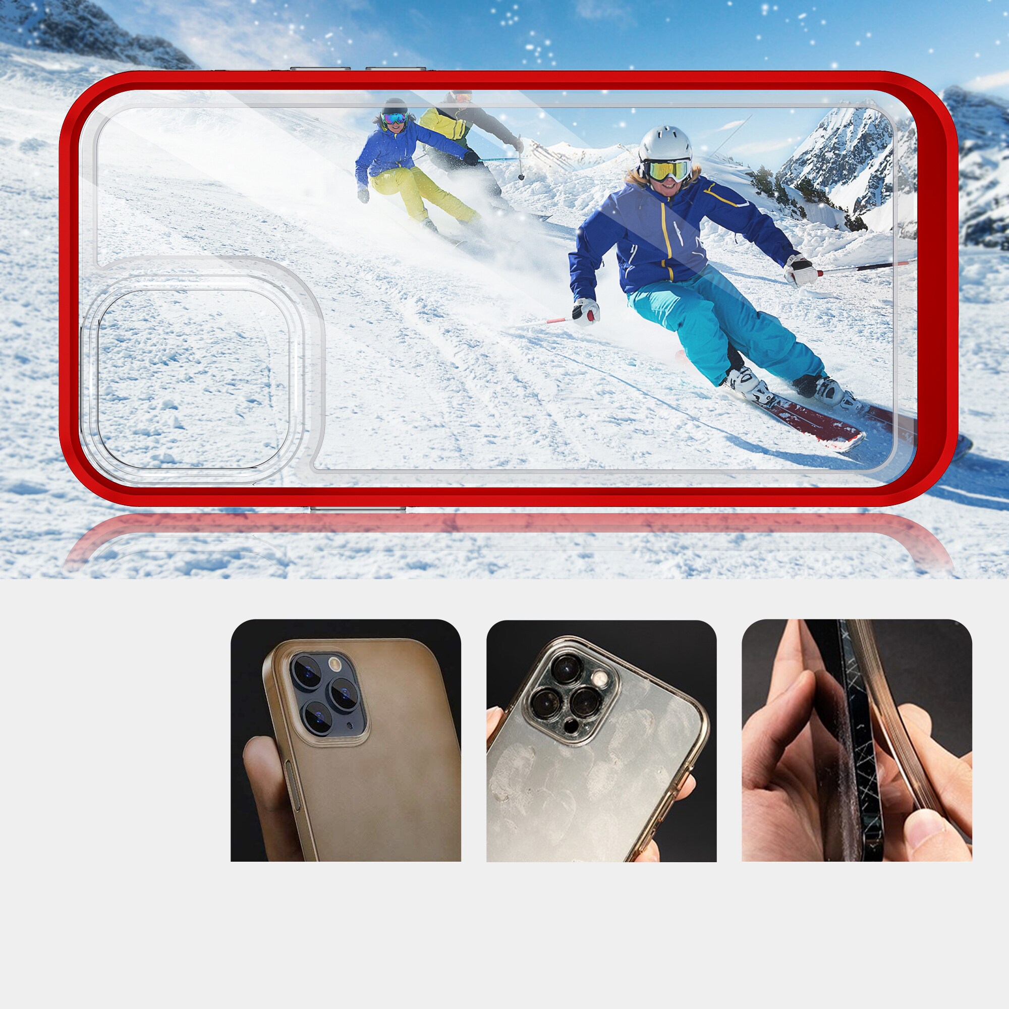 Klart 3-i-1-etui til iPhone 13 Pro Max Frame Cover Gel Red