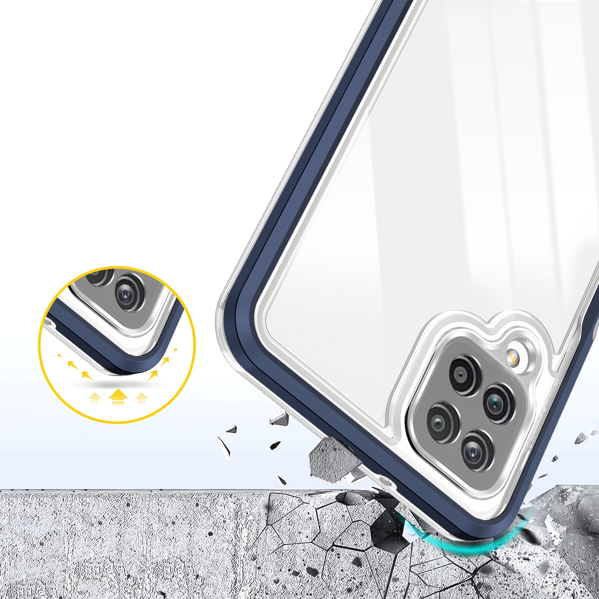 Klart 3-i-1-etui til Samsung Galaxy A22 4G Frame Gel Cover Blue
