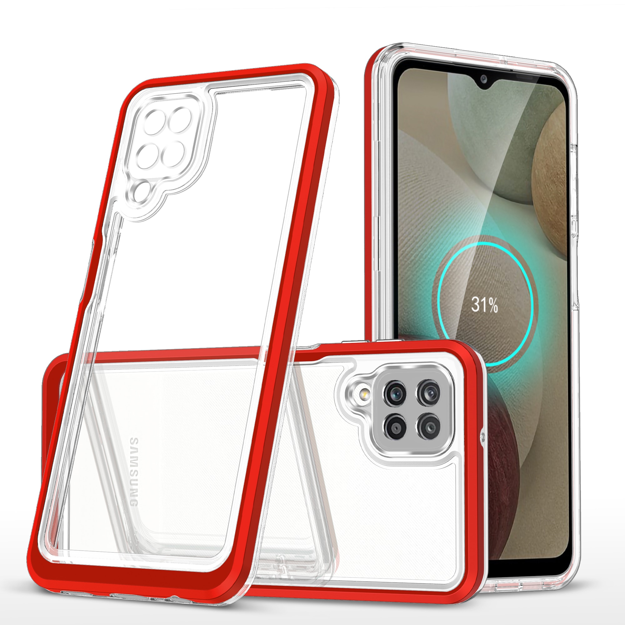 Klart 3-i-1-etui til Samsung Galaxy A22 4G Frame Gel Cover Red