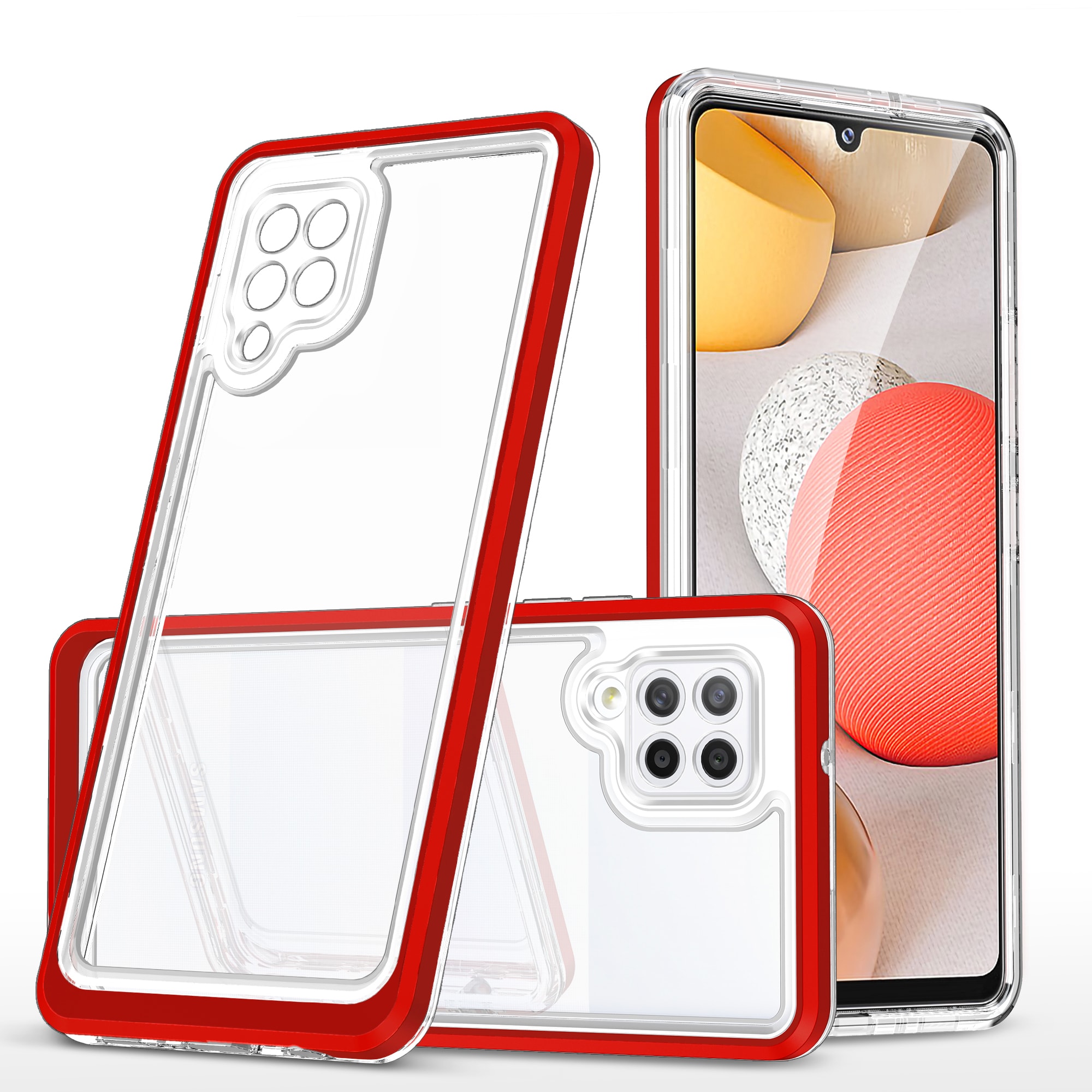 Klart 3-i-1-etui til Samsung Galaxy A42 5G Frame Gel Cover Red