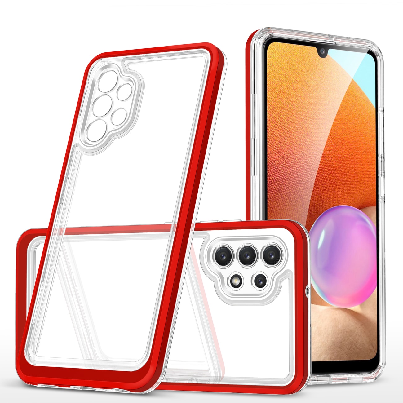 Klart 3-i-1-etui til Samsung Galaxy A72 4G Frame Gel Cover Red