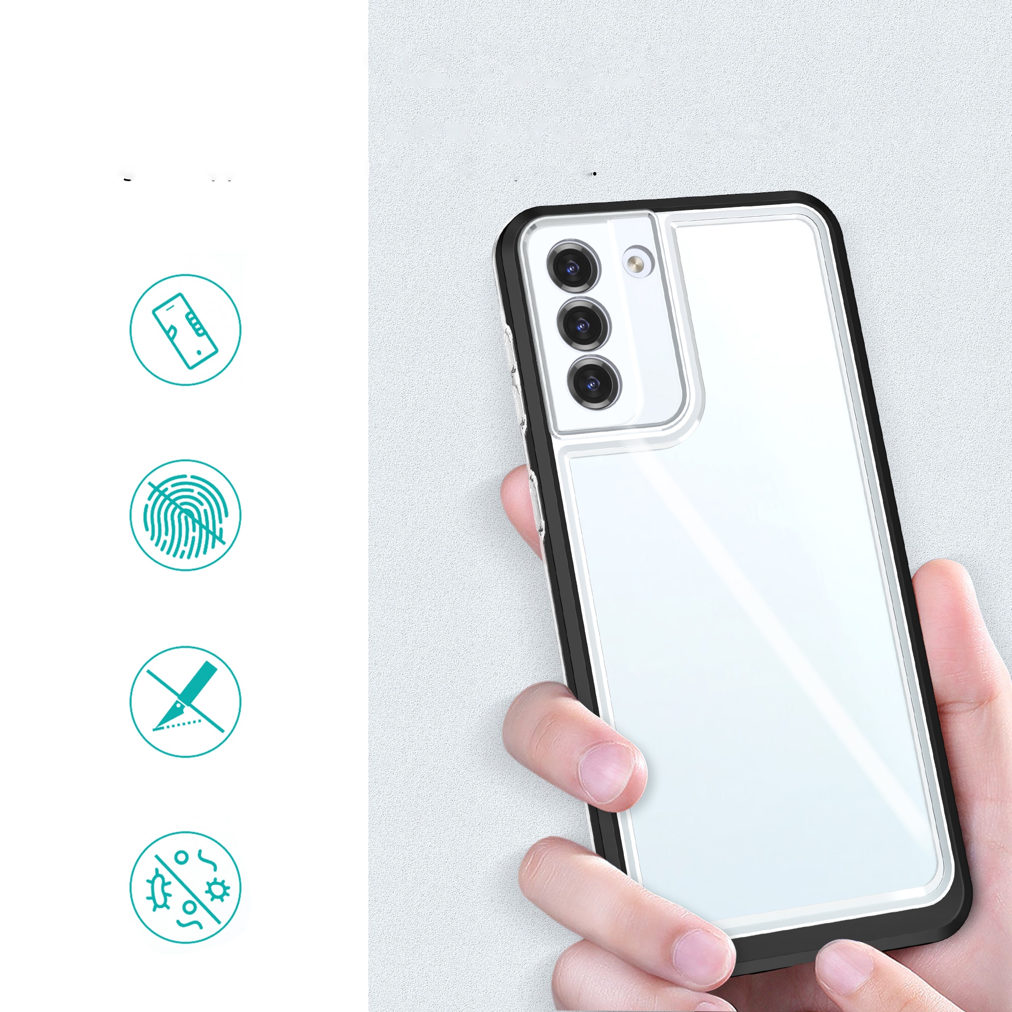 Klart 3-i-1-etui til Samsung Galaxy S21 + 5G (S21 Plus 5G) Frame Gel Cover Sort