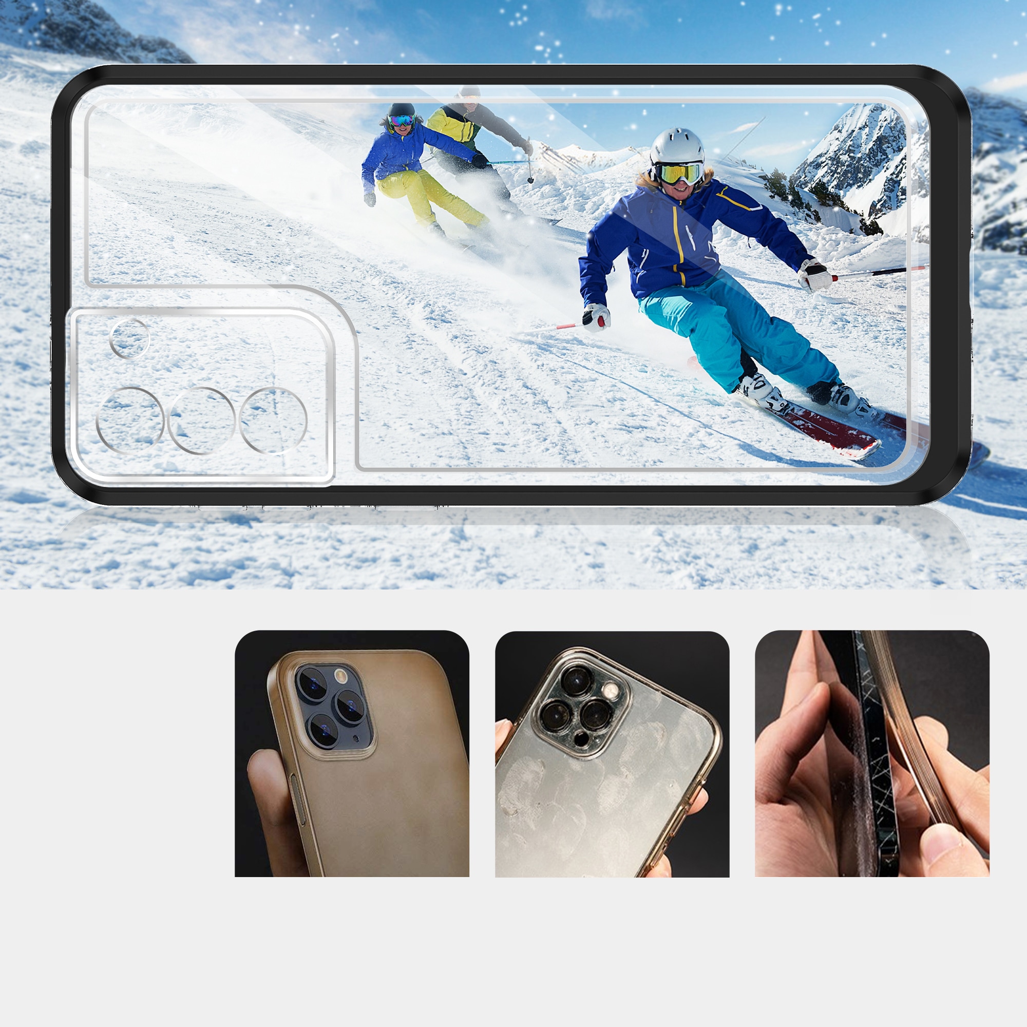 Klart 3-i-1-etui til Samsung Galaxy S21 + 5G (S21 Plus 5G) Frame Gel Cover Sort