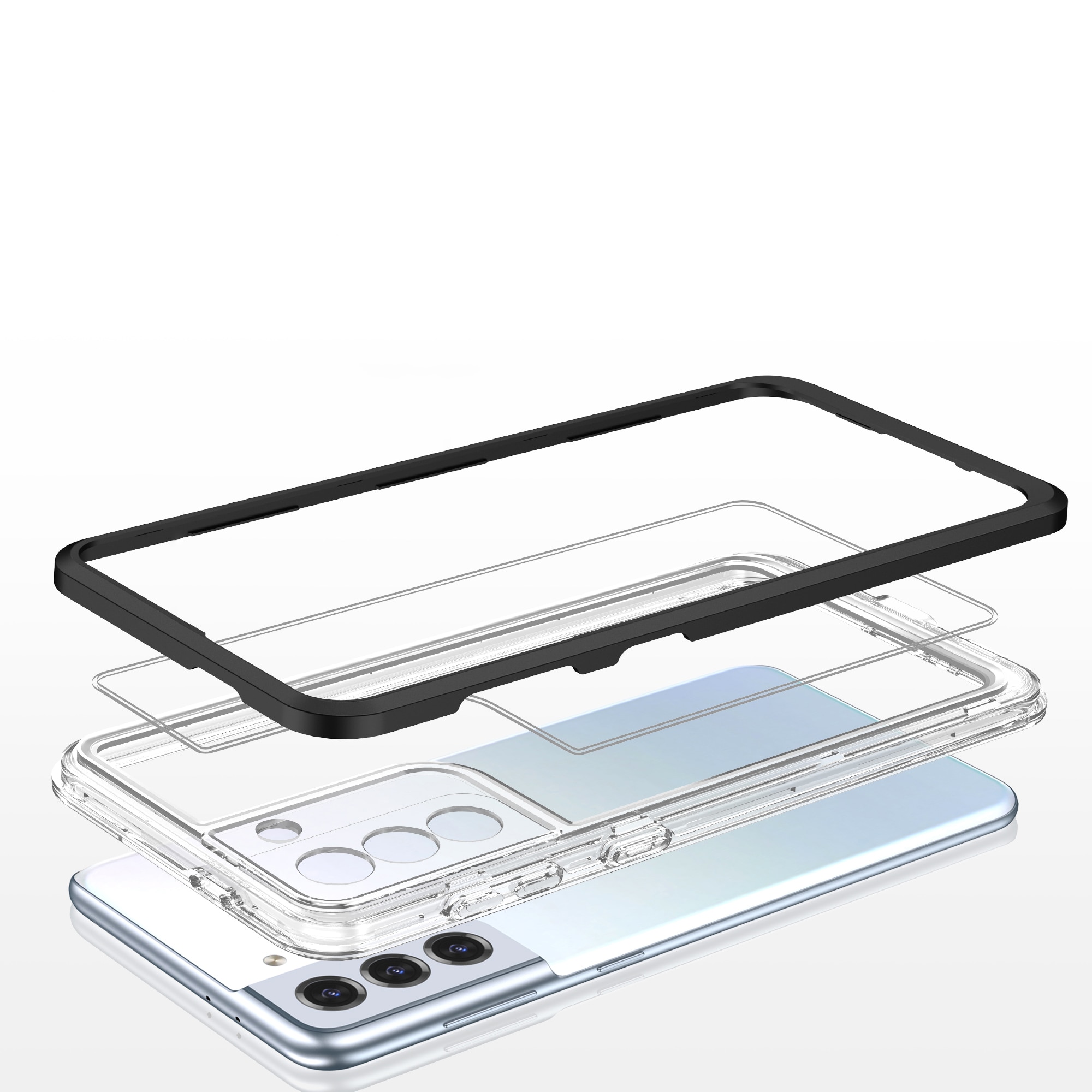 Klart 3-i-1-etui til Samsung Galaxy S21 + 5G (S21 Plus 5G) Frame Gel Cover Sort