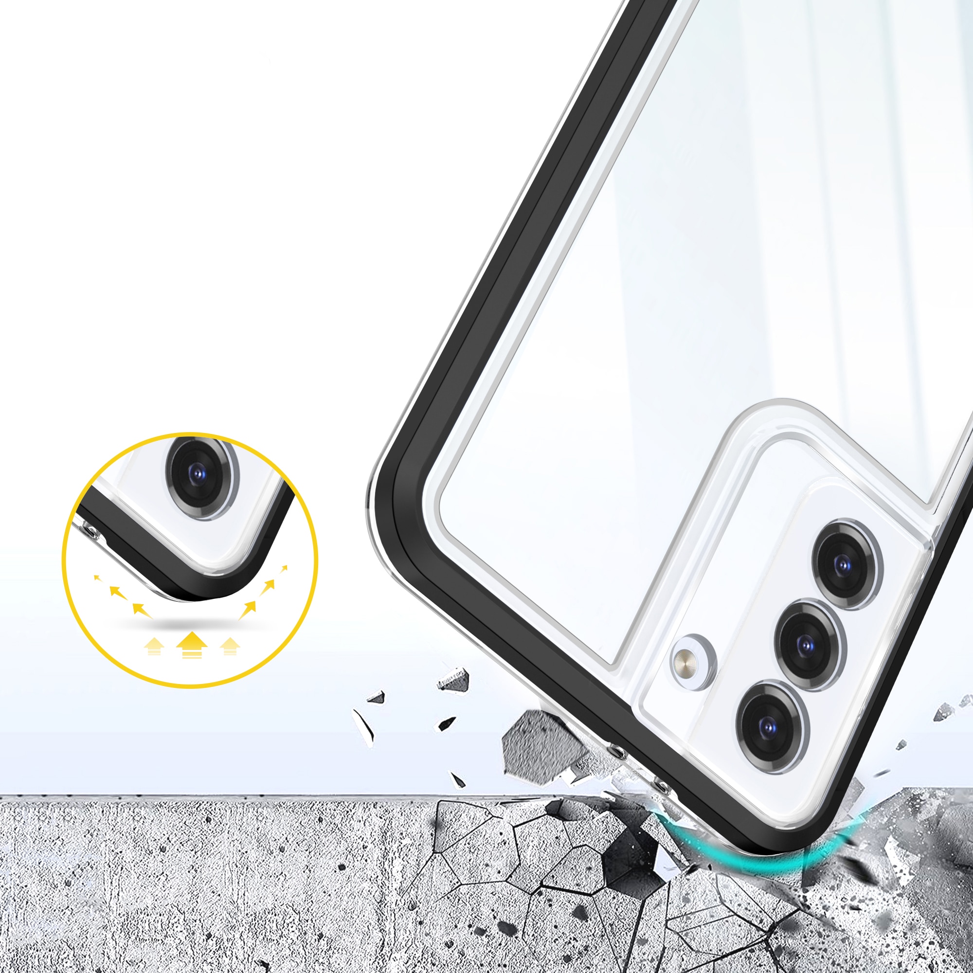 Klart 3-i-1-etui til Samsung Galaxy S21 + 5G (S21 Plus 5G) Frame Gel Cover Sort