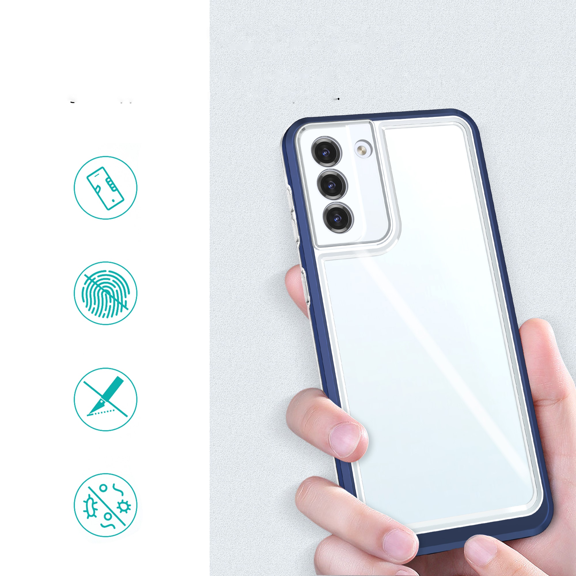 Klart 3-i-1-etui til Samsung Galaxy S21 + 5G (S21 Plus 5G) Frame Gel Cover Blue