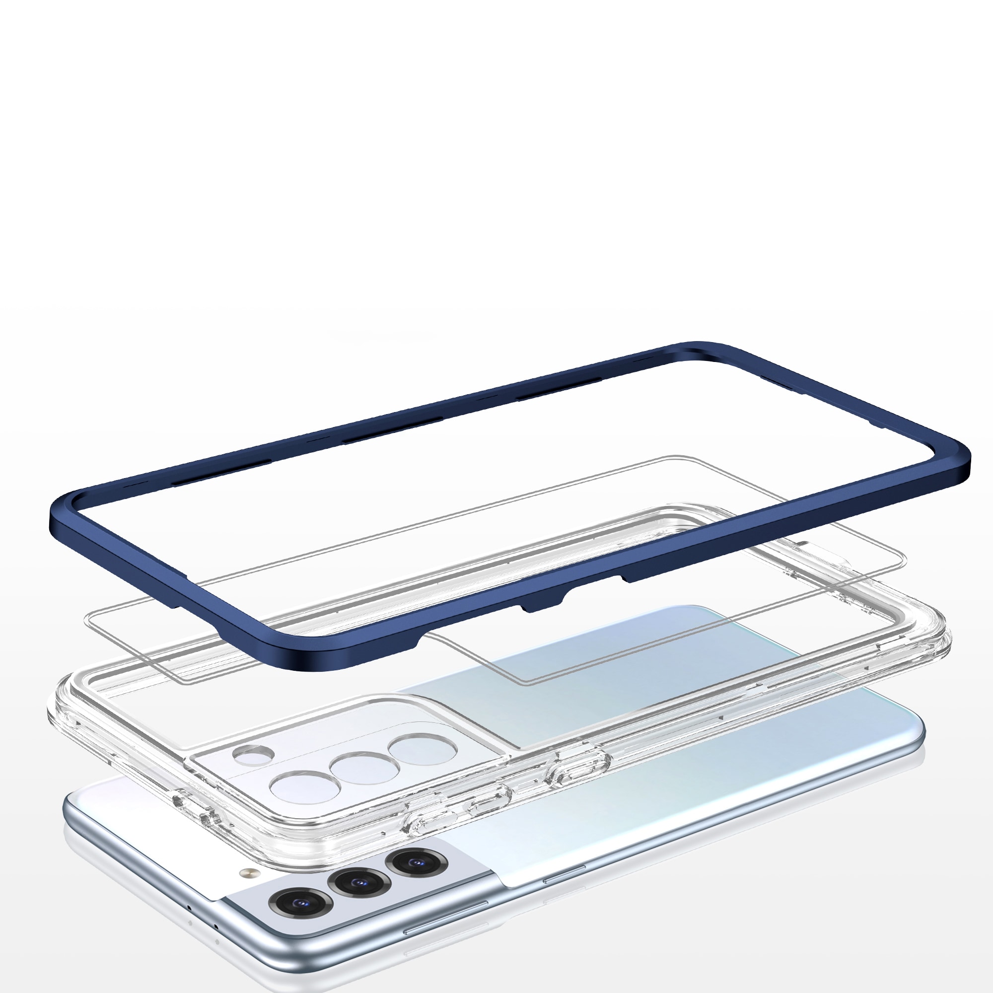 Klart 3-i-1-etui til Samsung Galaxy S21 + 5G (S21 Plus 5G) Frame Gel Cover Blue