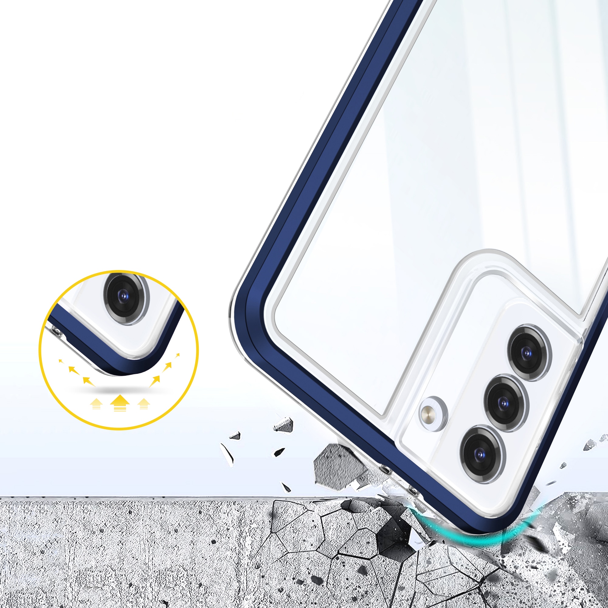 Klart 3-i-1-etui til Samsung Galaxy S21 + 5G (S21 Plus 5G) Frame Gel Cover Blue