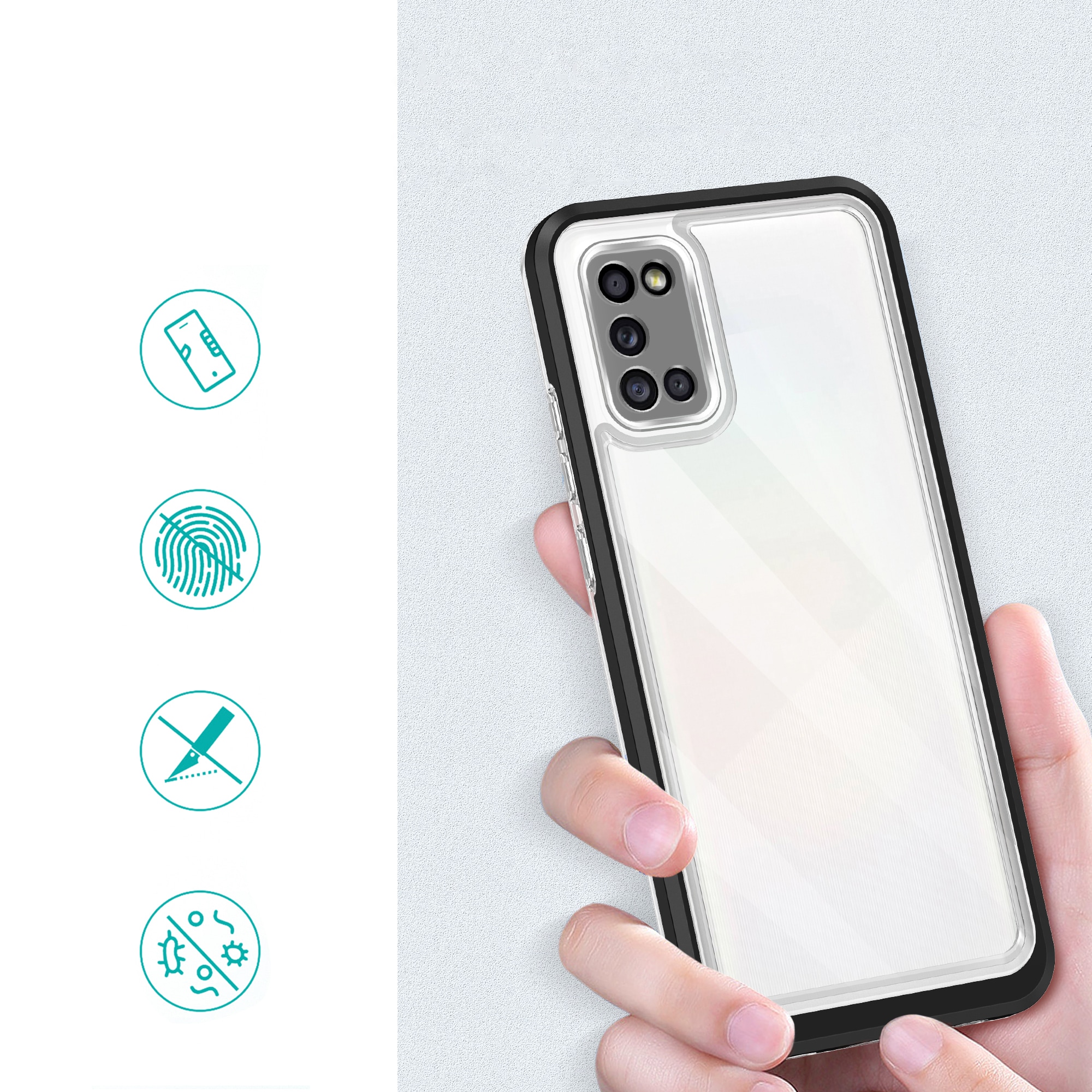 Klart 3-i-1-etui til Samsung Galaxy A03s (166) ramme gel cover sort