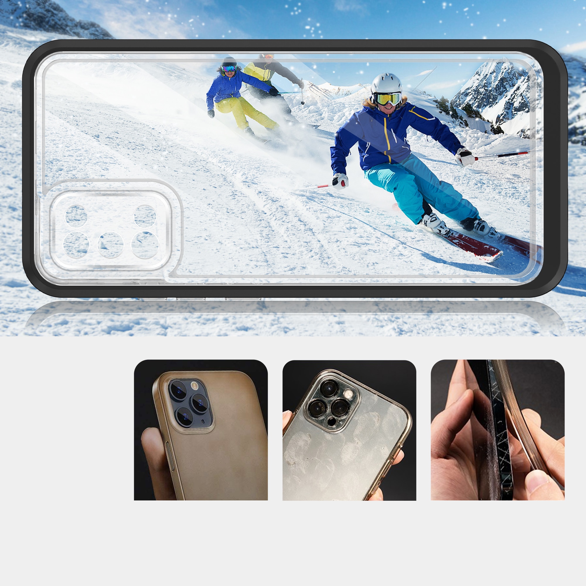 Klart 3-i-1-etui til Samsung Galaxy A03s (166) ramme gel cover sort