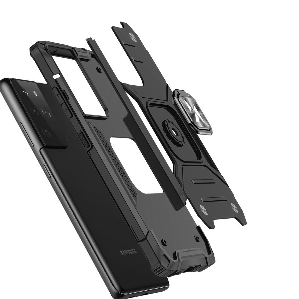 Wozinsky Ring Armor robust hybrid cover + magnetisk holder til Samsung Galaxy S22 Ultra sølv