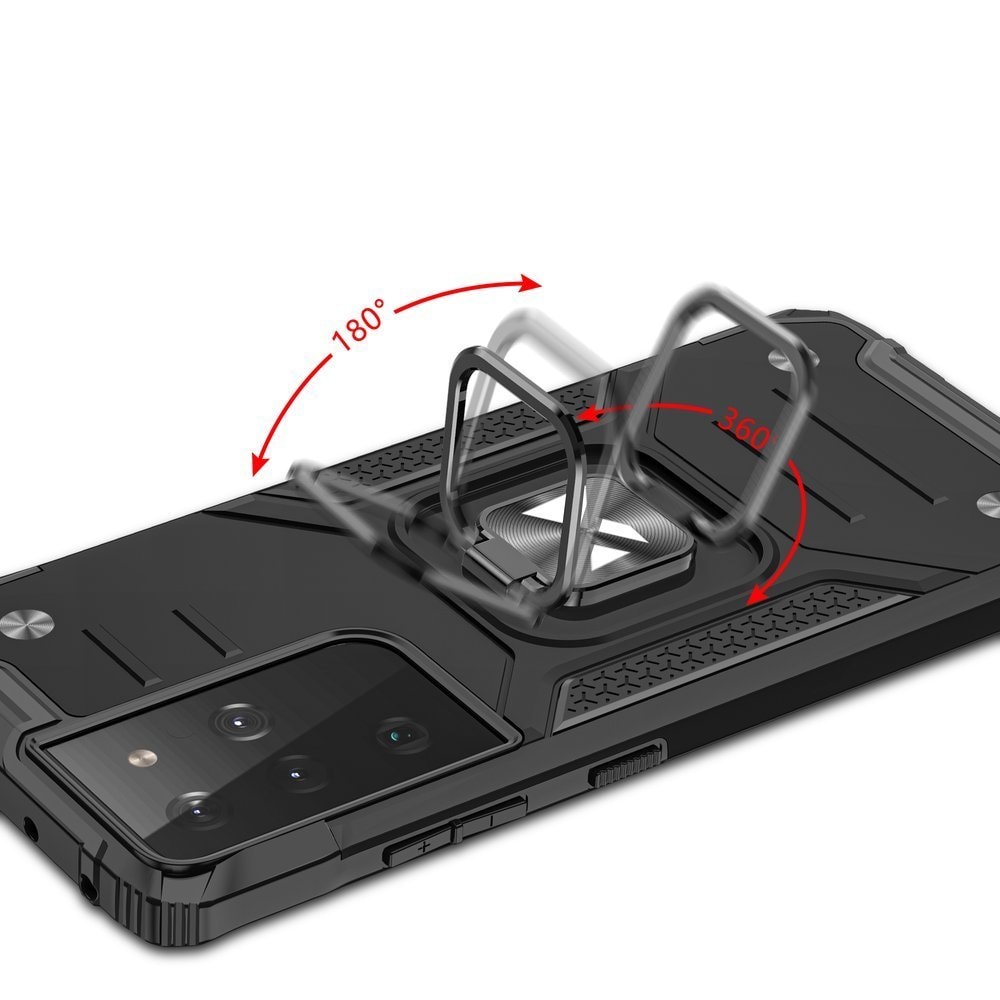 Wozinsky Ring Armor robust hybrid cover + magnetisk holder til Samsung Galaxy S22 Ultra sølv