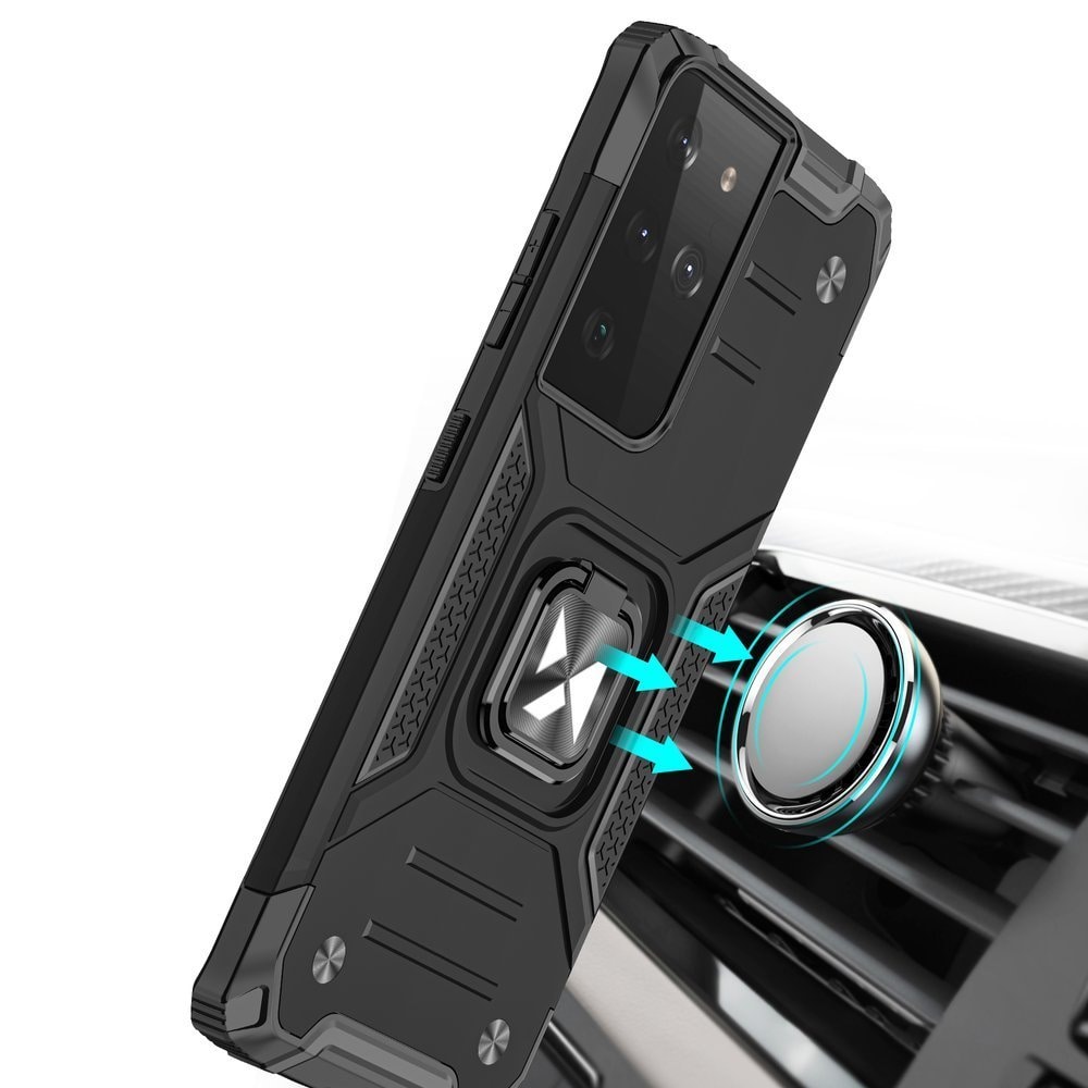 Wozinsky Ring Armor robust hybrid cover + magnetisk holder til Samsung Galaxy S22 Ultra sølv