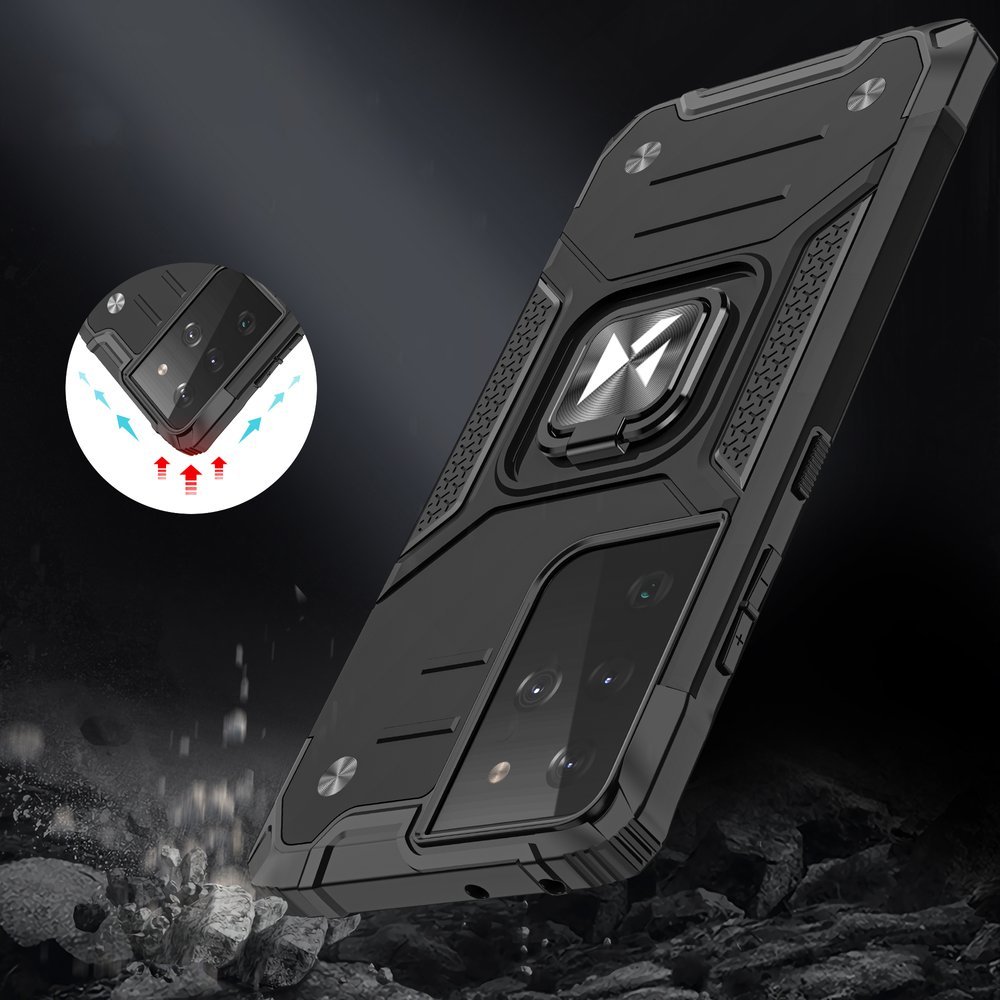 Wozinsky Ring Armor robust hybrid cover + magnetisk holder til Samsung Galaxy S22 Ultra blå