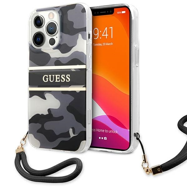 Guess GUHCP13LKCABBK iPhone 13 Pro / 13 6,1" sort/sort hardcase Camo Strap Collection