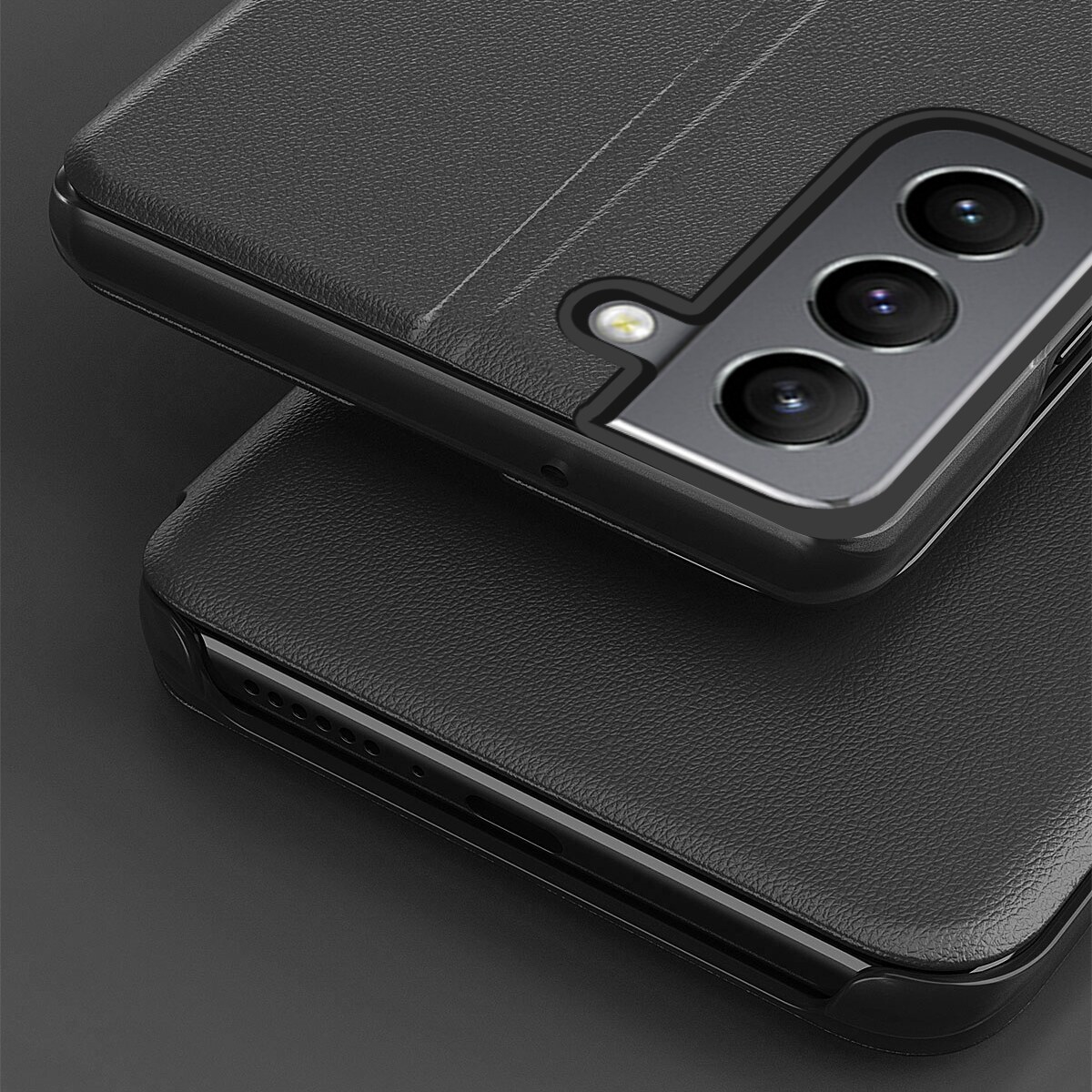 Eco Leather View Case etui med flipcover og standerfunktion til Samsung Galaxy S22+ blå