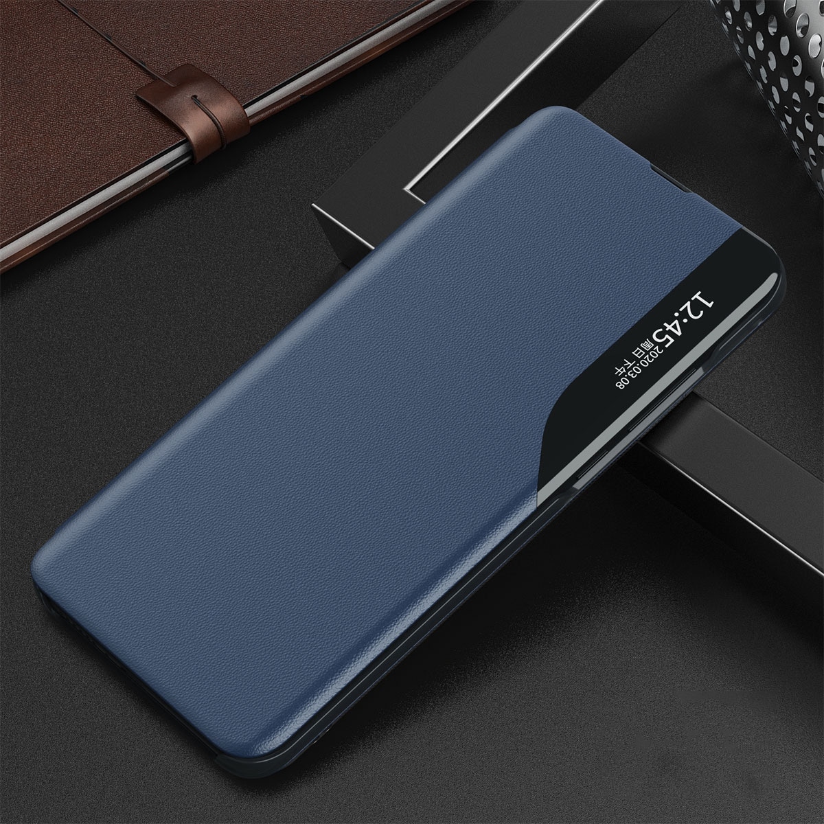 Eco Leather View Case etui med flipcover og standerfunktion til Samsung Galaxy S22+ blå