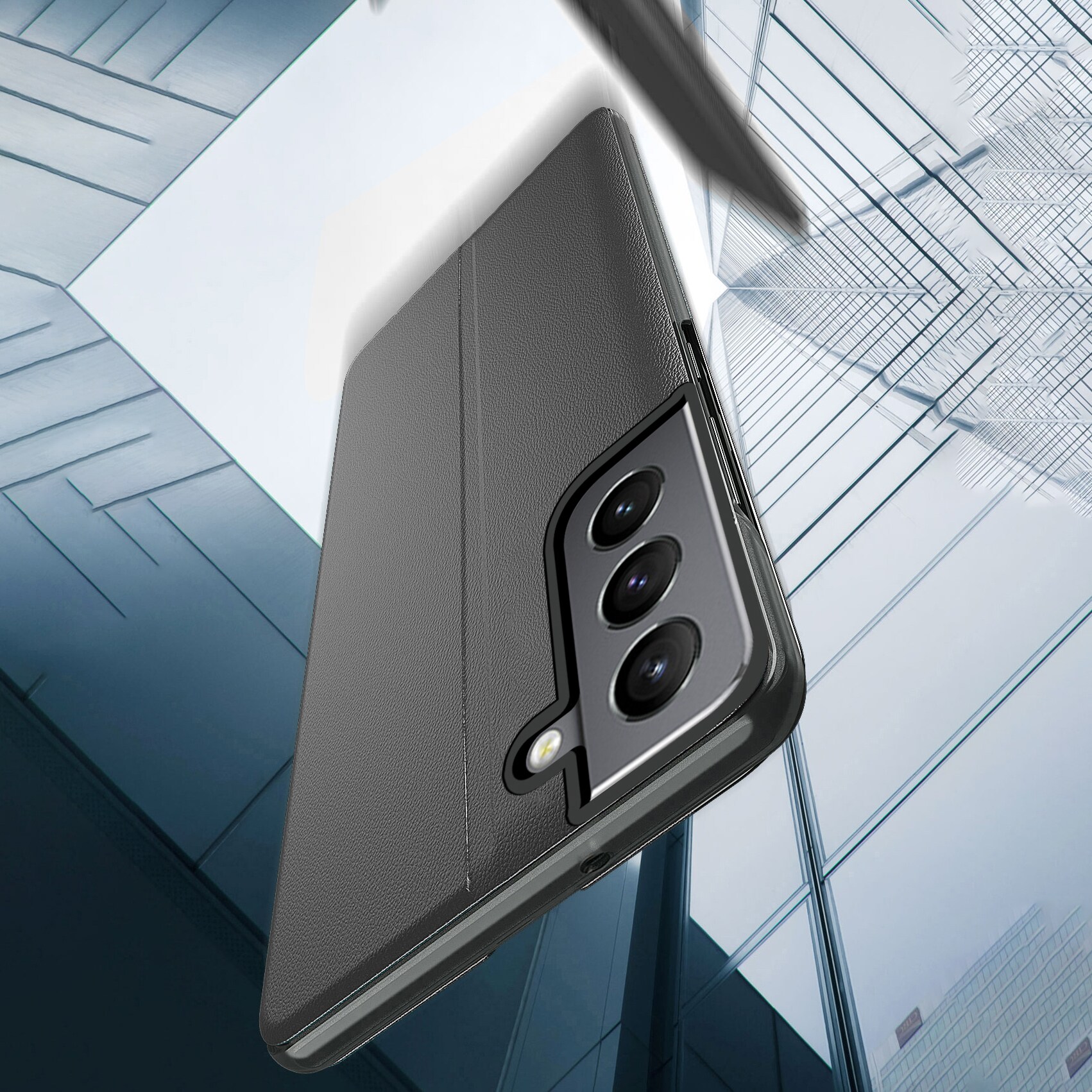 Eco Leather View Case etui med flipcover og standerfunktion til Samsung Galaxy S22+ blå