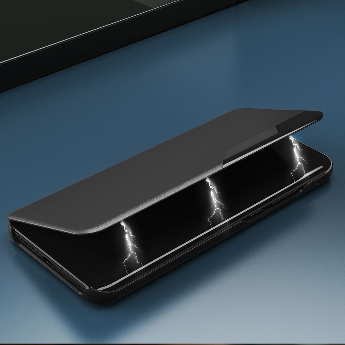 Eco Leather View Case etui med flipcover og standerfunktion til Samsung Galaxy S22+ blå