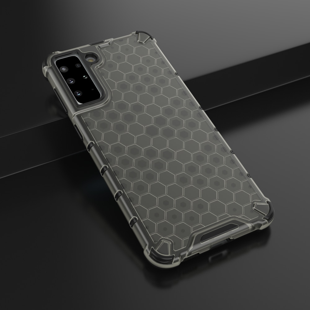 Honeycomb-etui pansret cover med gelramme til Samsung Galaxy S22 + (S22 Plus) sort