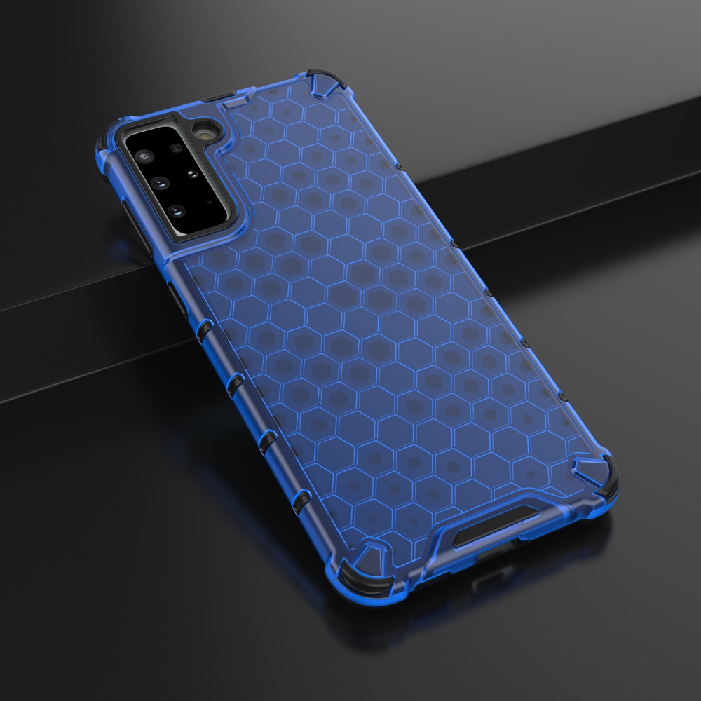 Honeycomb-etui pansret cover med gelramme til Samsung Galaxy S22 + (S22 Plus) blå