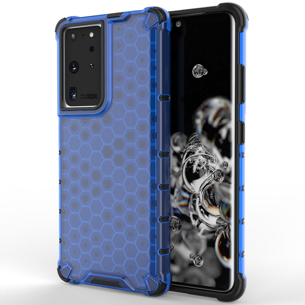 Honeycomb-etui pansret cover med gelramme til Samsung Galaxy S22 Ultra blue